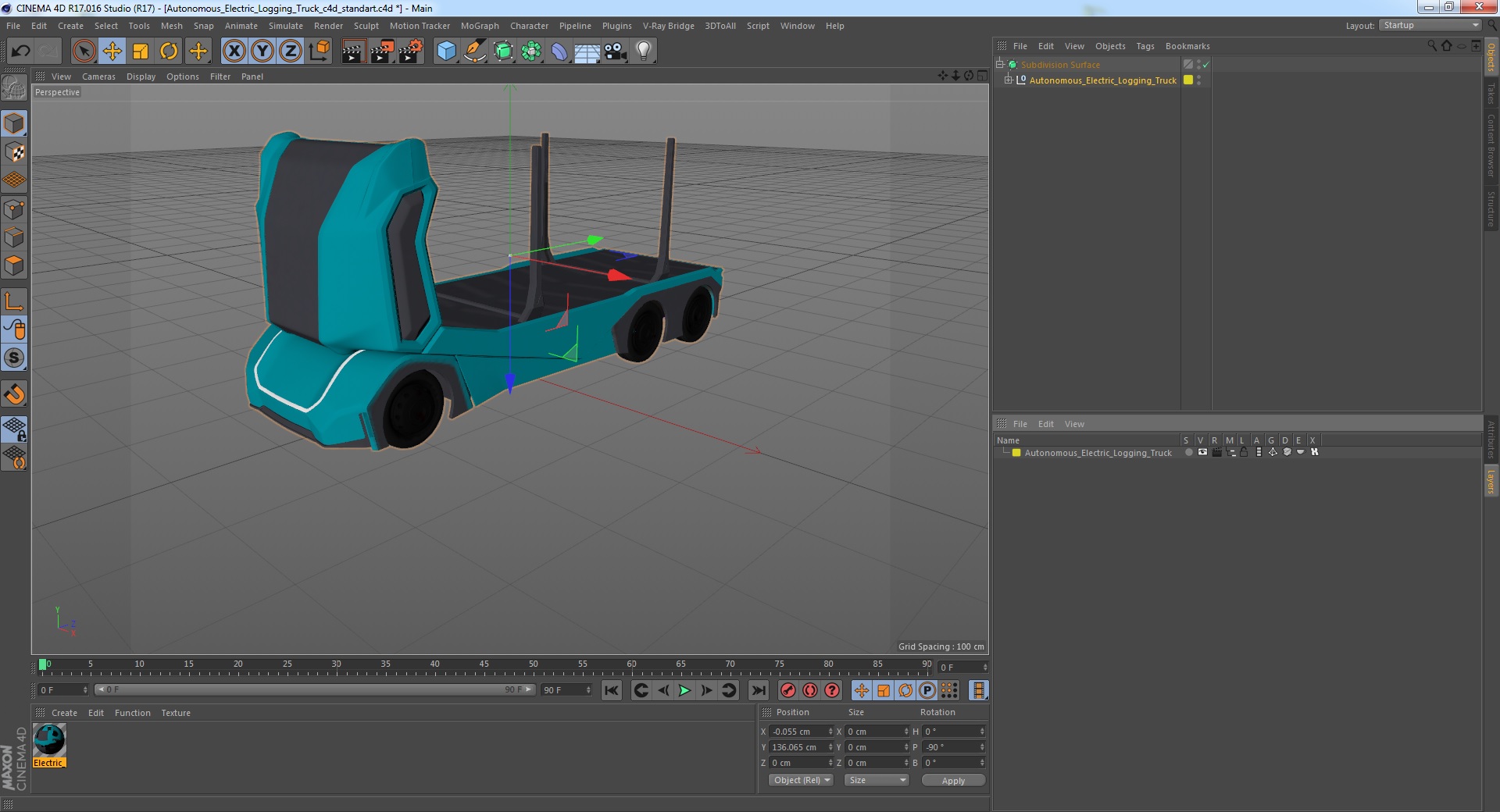 3D Autonomous Electric Logging Truck model