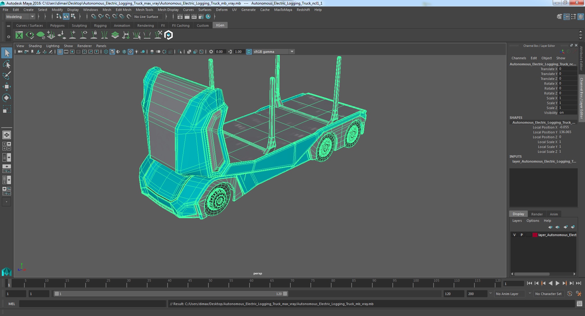 3D Autonomous Electric Logging Truck model