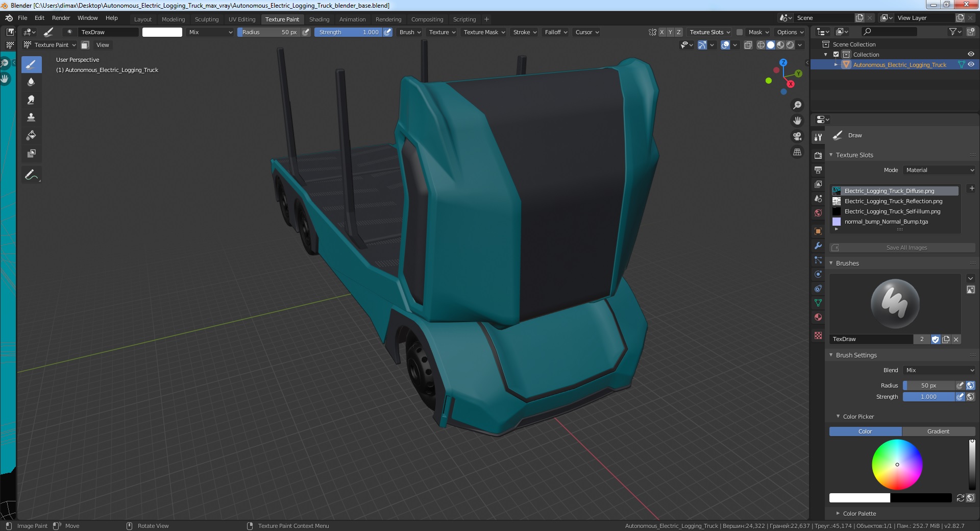 3D Autonomous Electric Logging Truck model