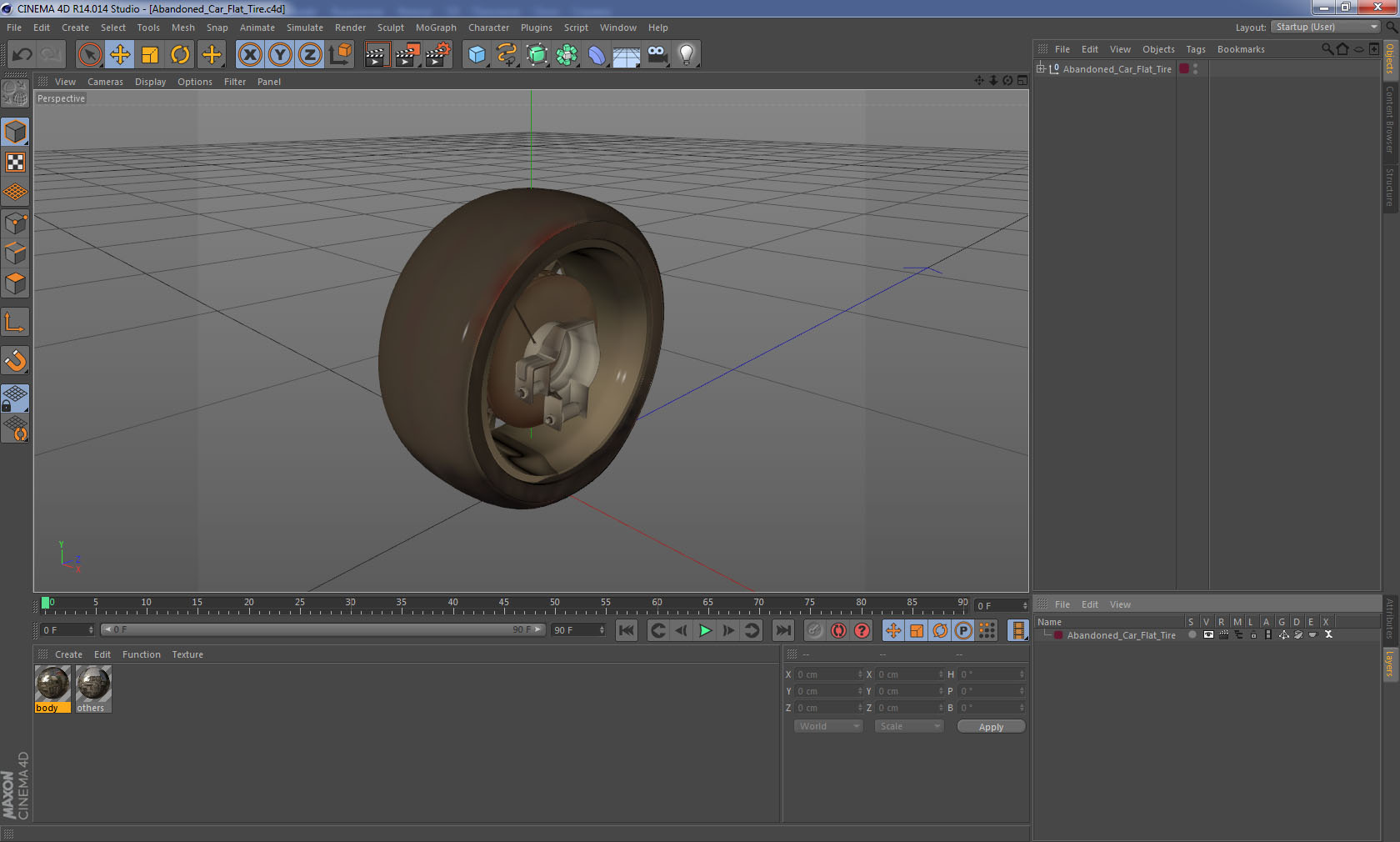3D Abandoned Car Flat Tire model