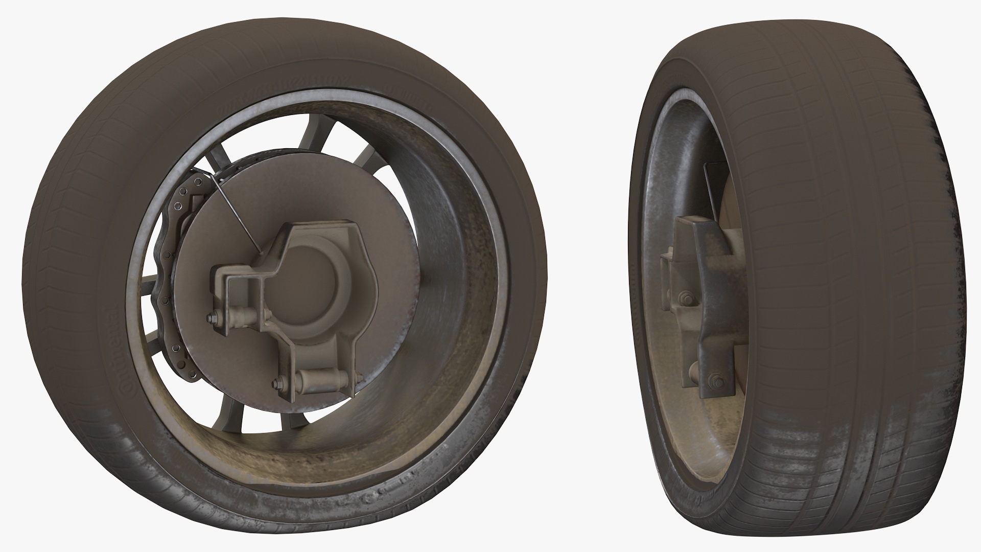 3D Abandoned Car Flat Tire model