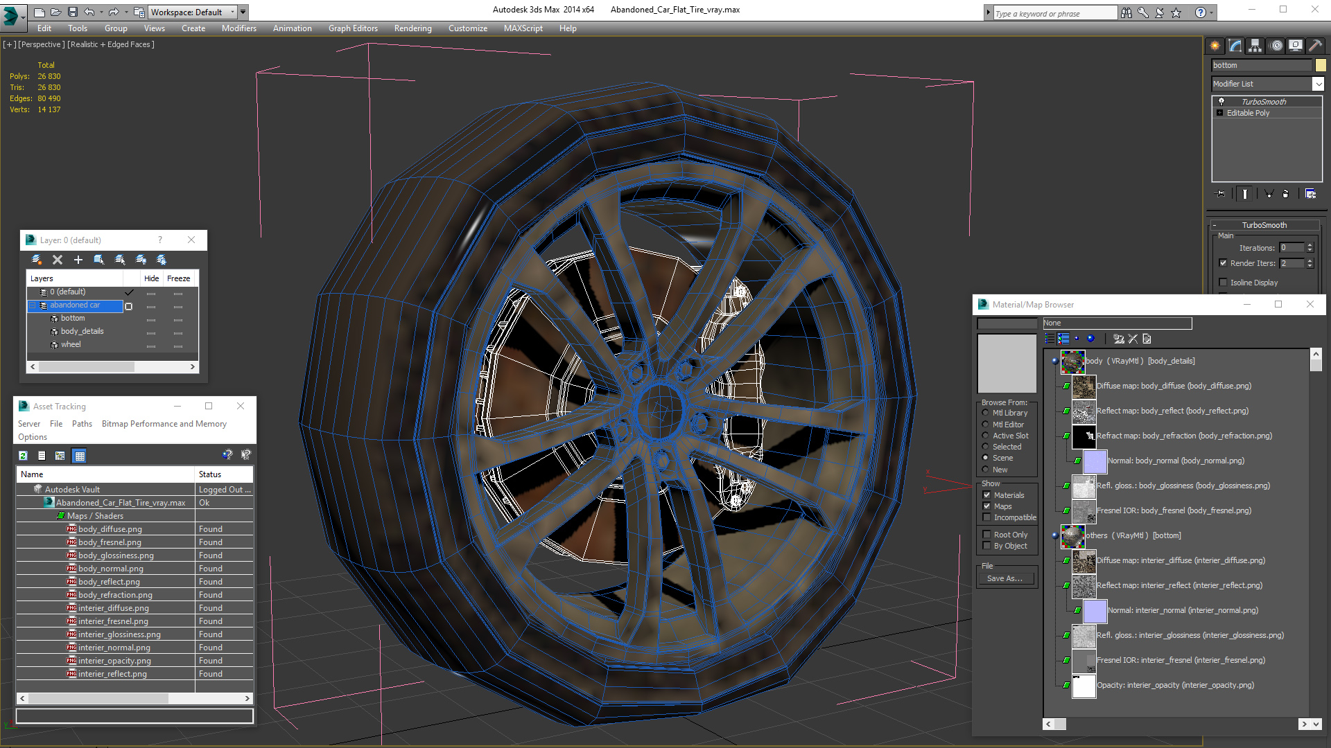 3D Abandoned Car Flat Tire model