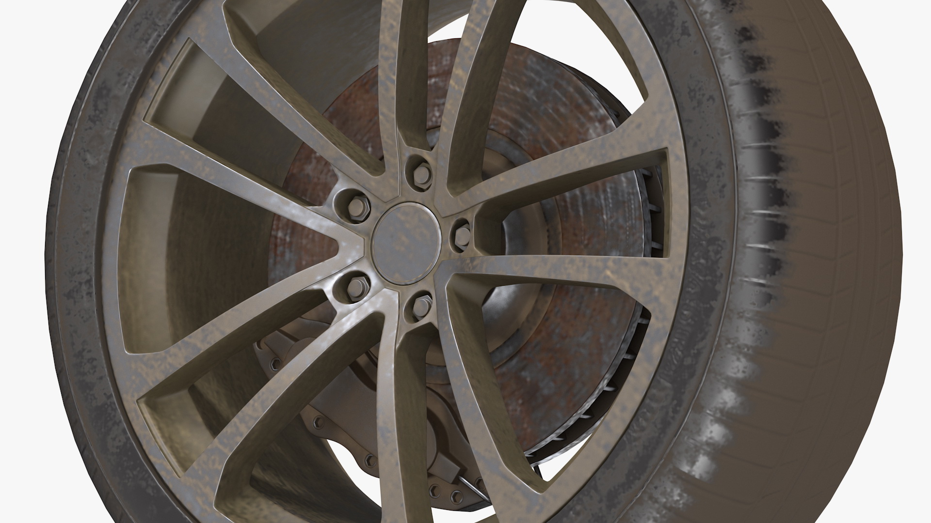 3D Abandoned Car Flat Tire model