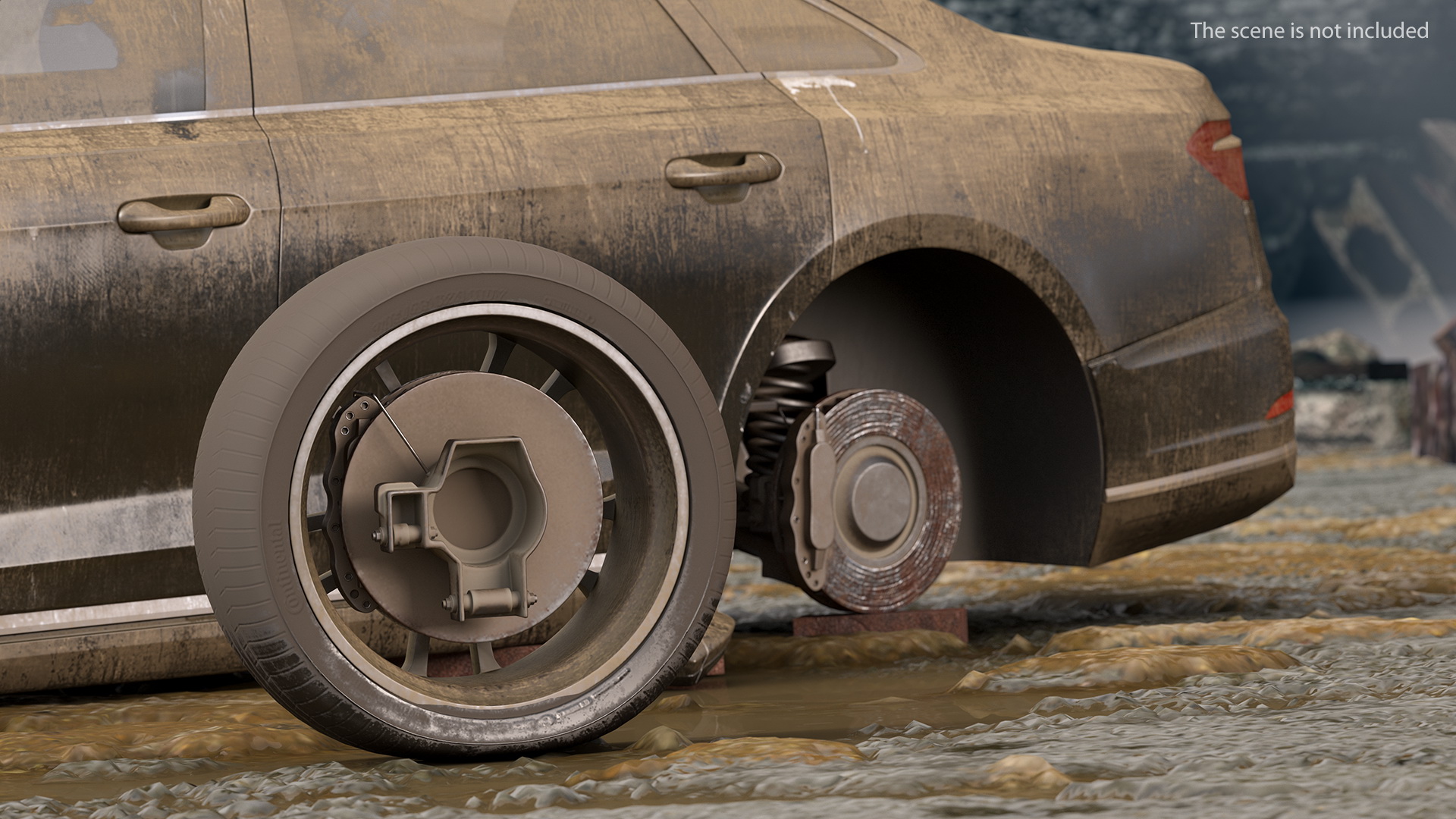 3D Abandoned Car Flat Tire model
