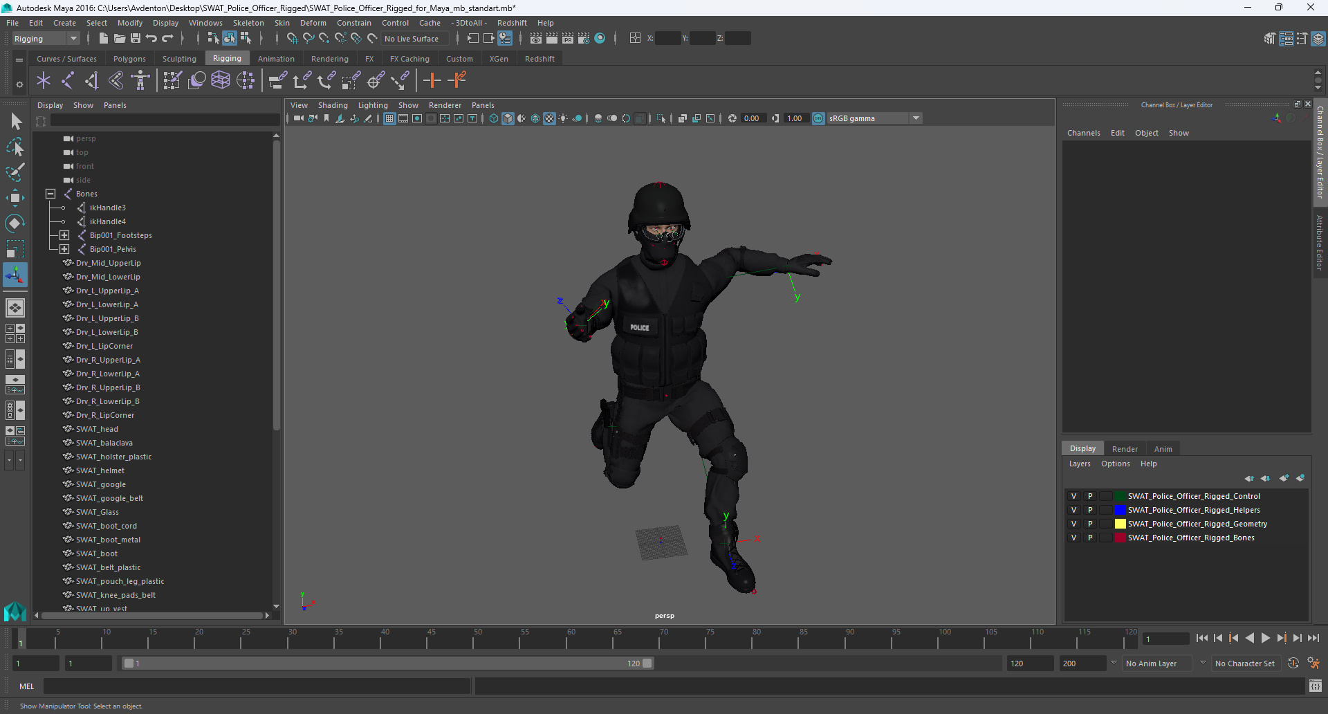 3D model SWAT Police Officer Rigged for Maya