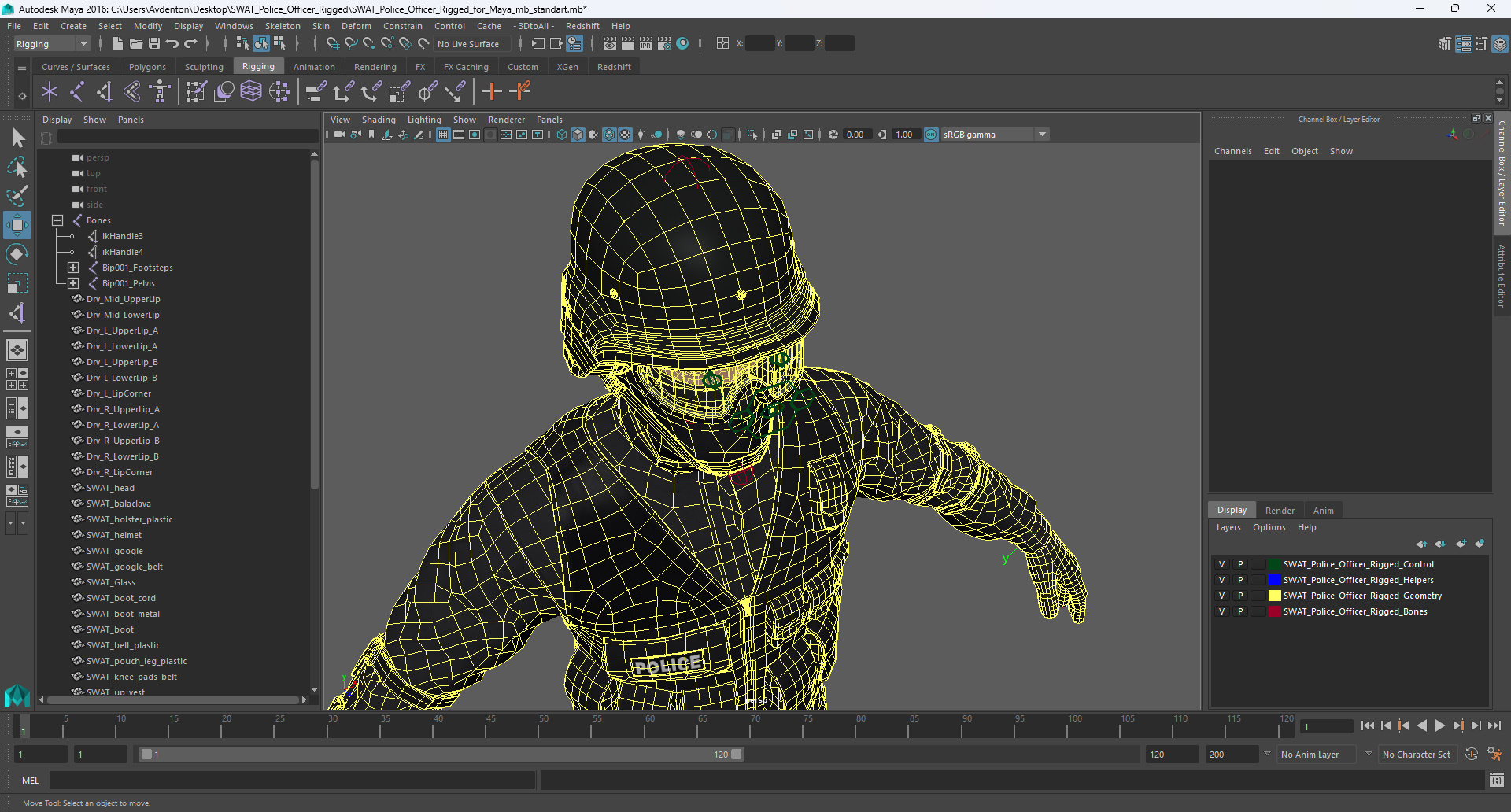 3D model SWAT Police Officer Rigged for Maya