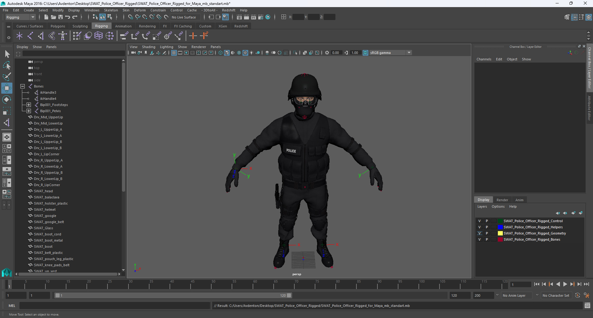 3D model SWAT Police Officer Rigged for Maya