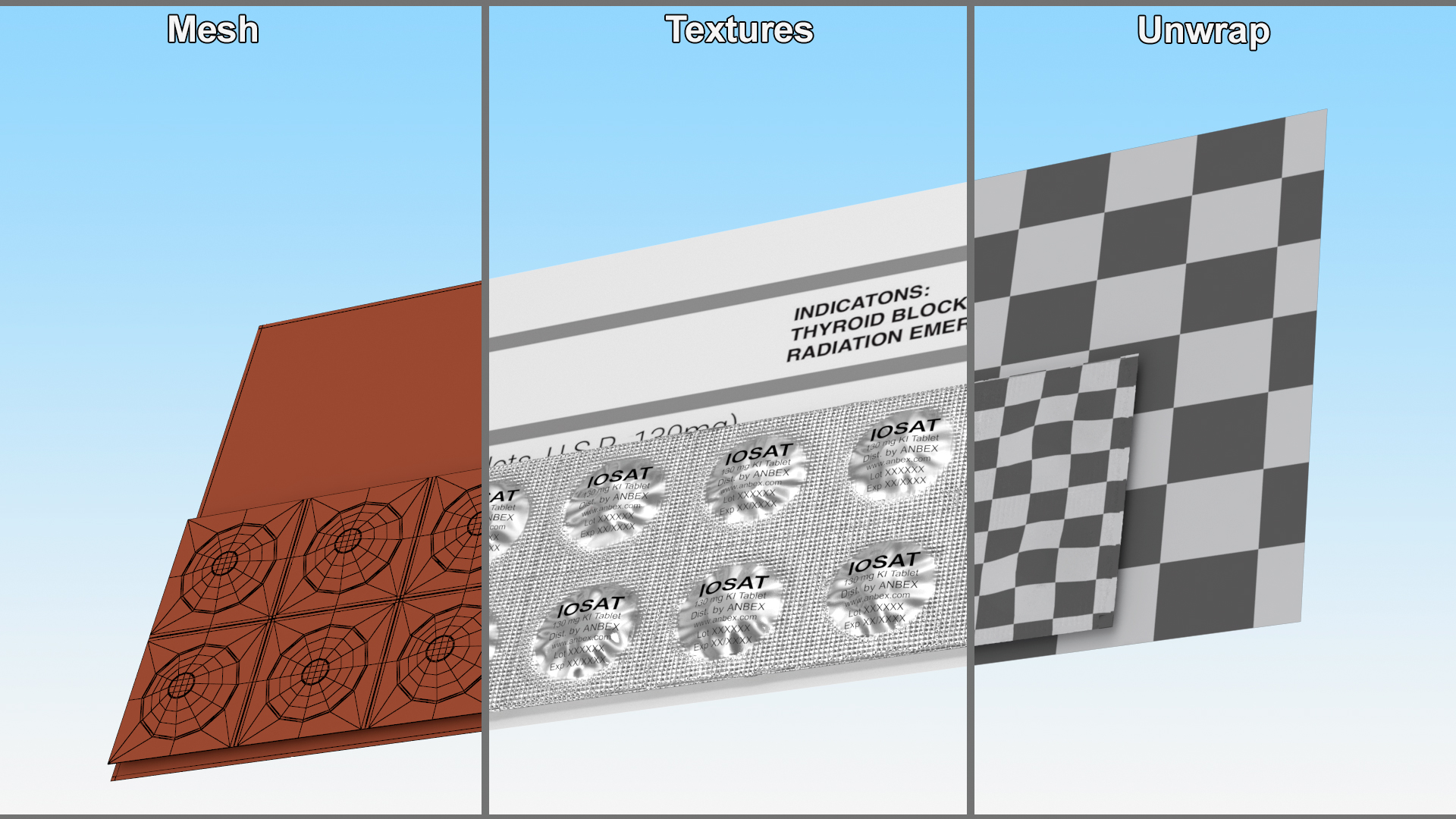 3D model Iodine Potassium Tablets in Blister with Card
