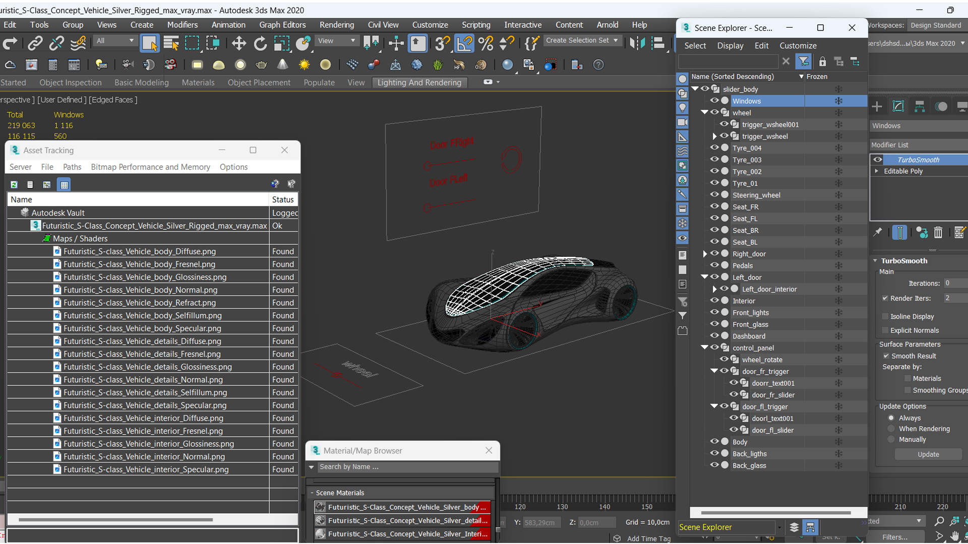 3D Futuristic S-Class Concept Vehicle Silver Rigged model