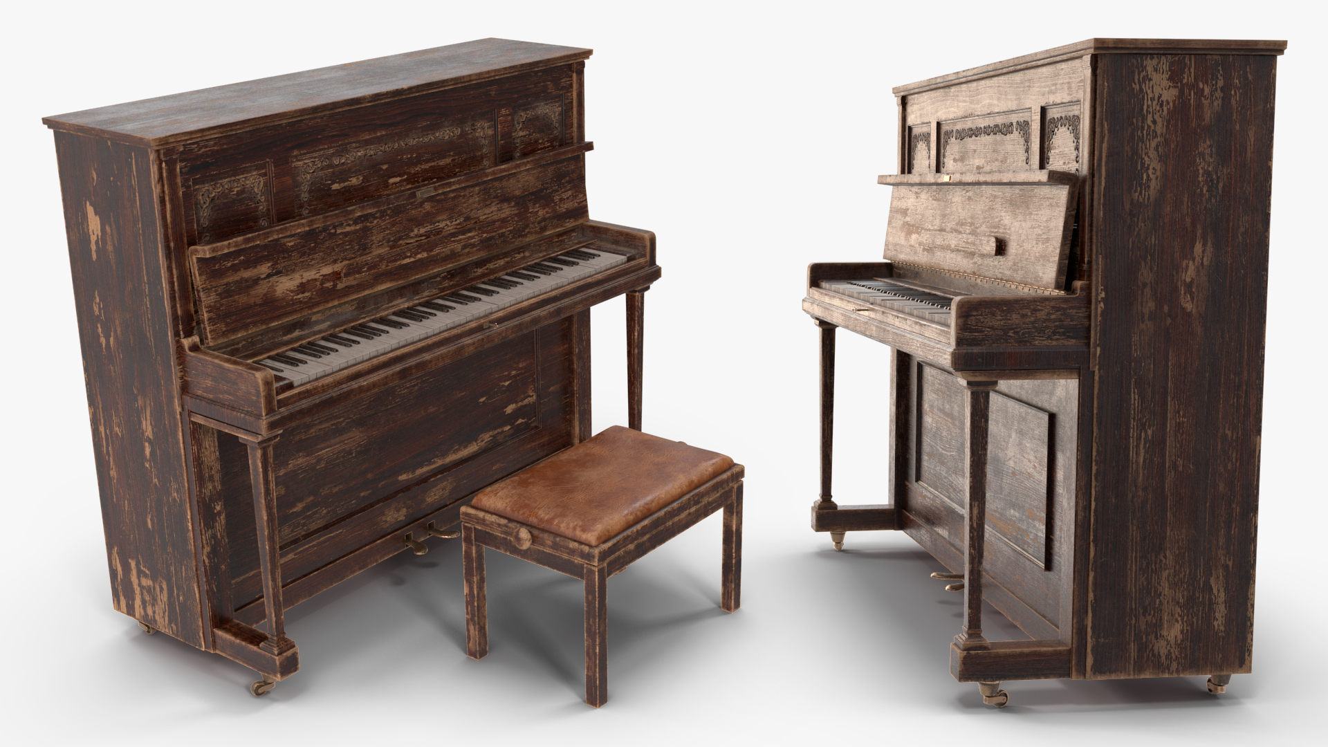 3D model Western Saloon Piano Dark Wood Open