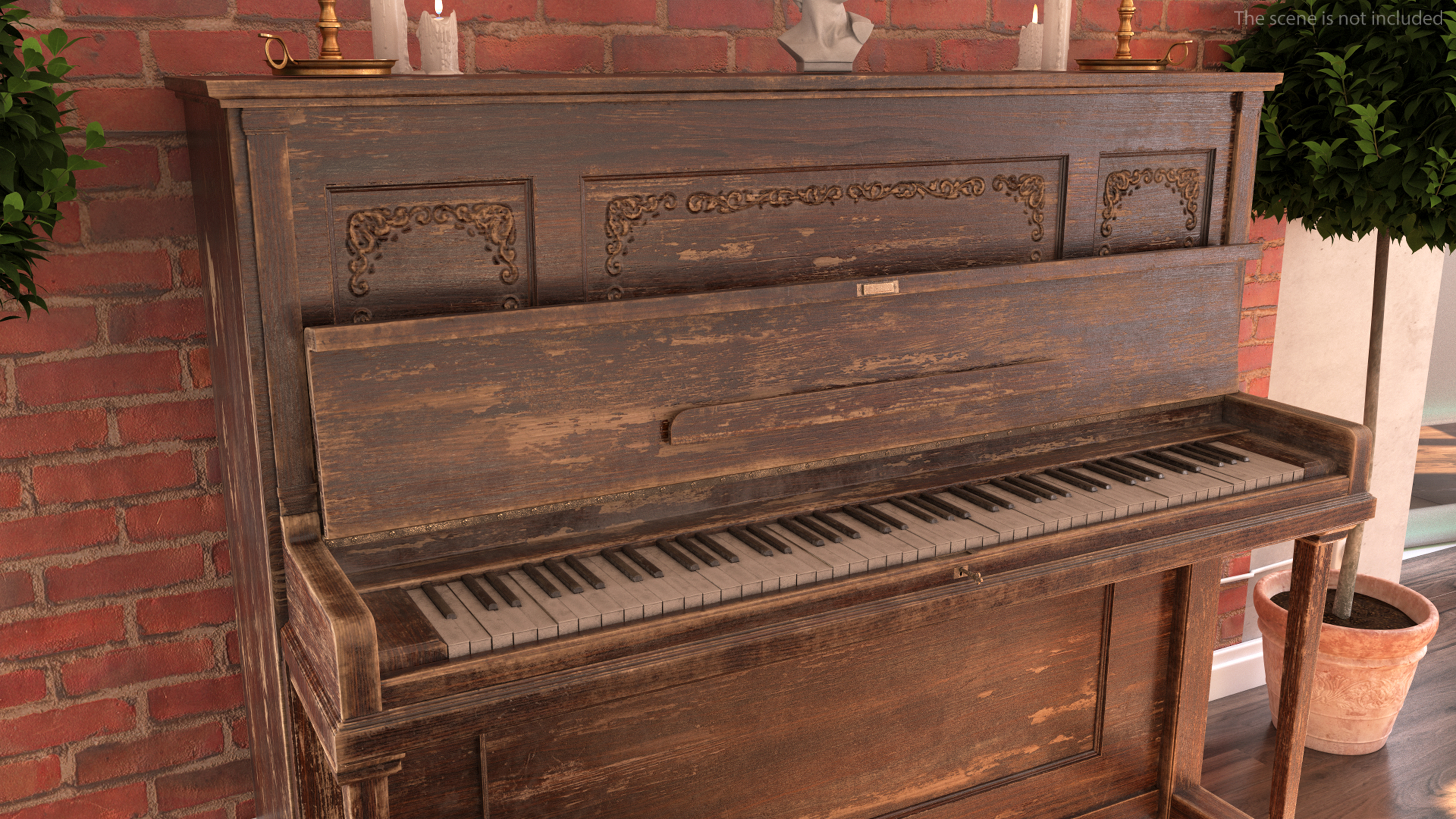 3D model Western Saloon Piano Dark Wood Open