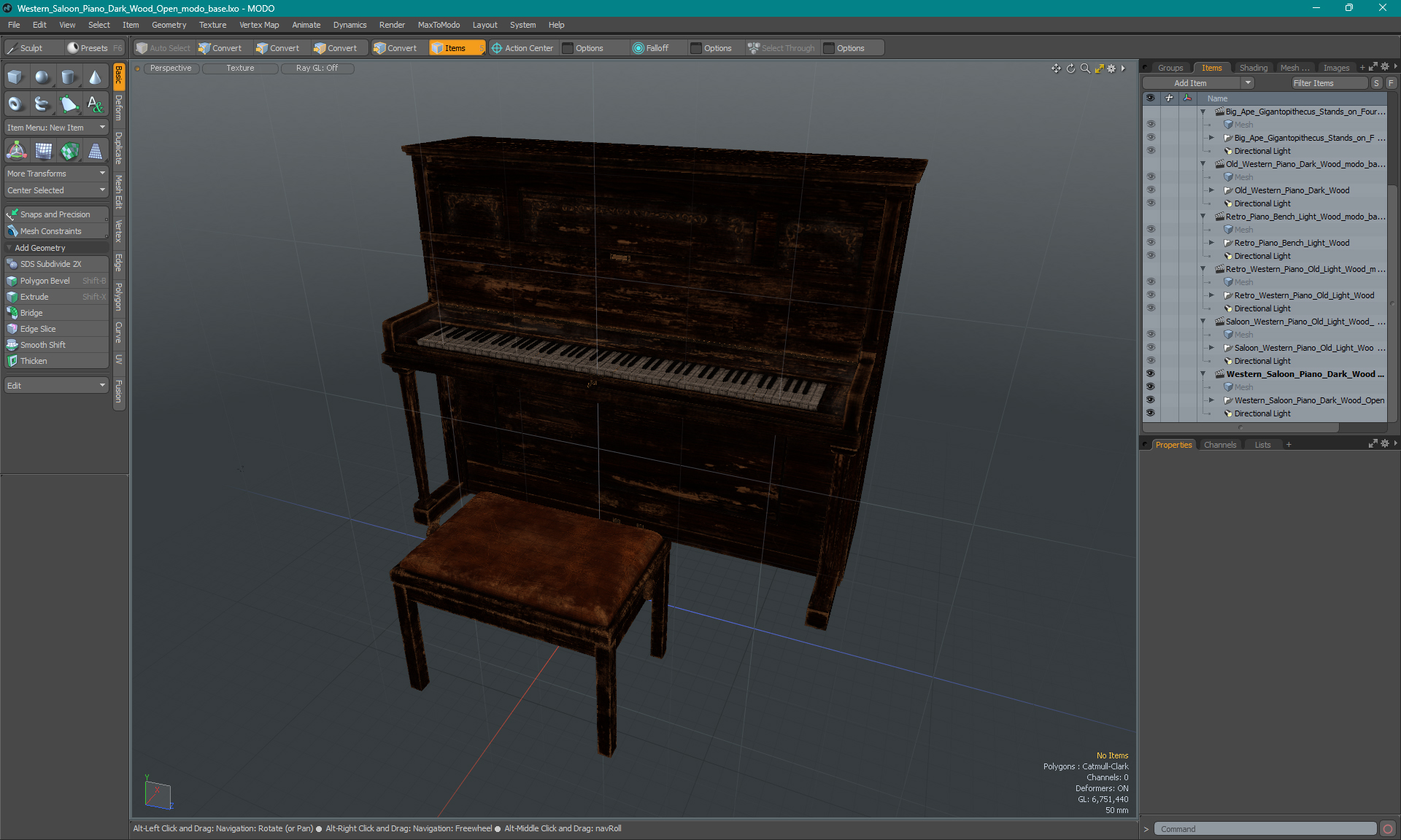 3D model Western Saloon Piano Dark Wood Open