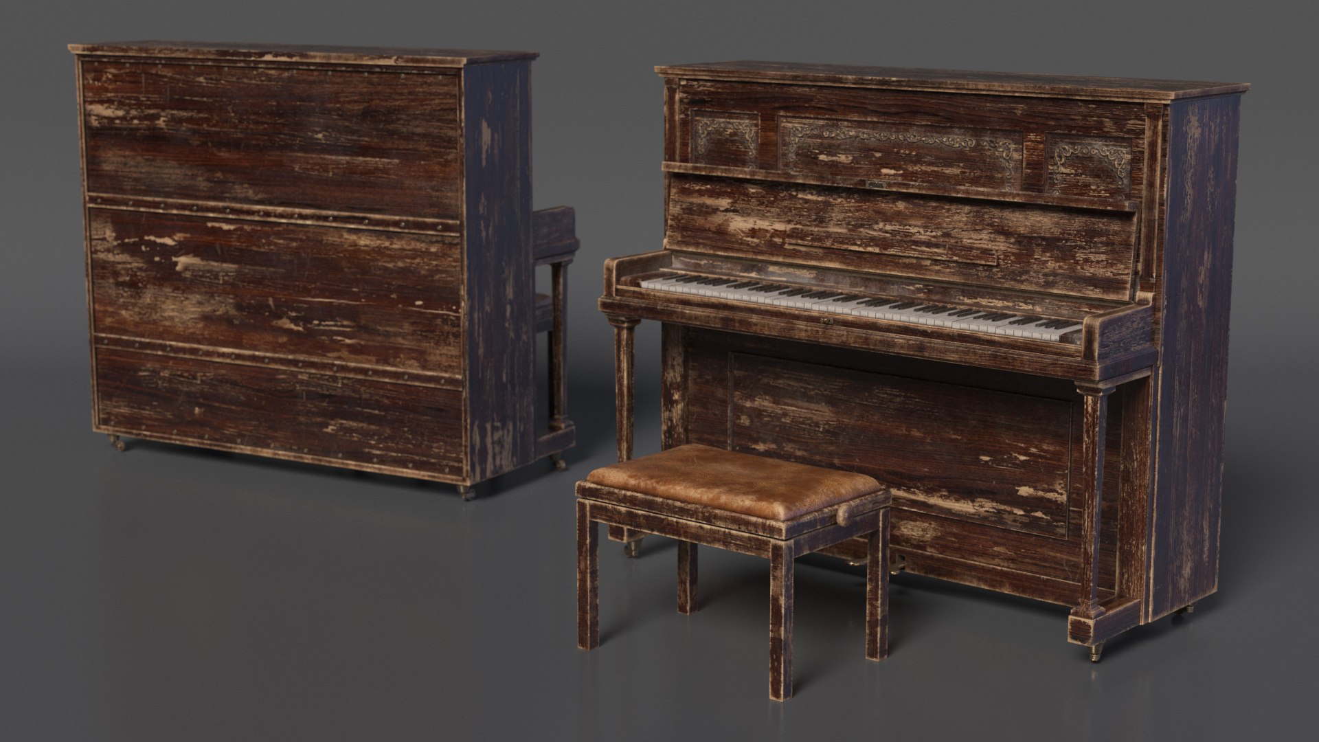 3D model Western Saloon Piano Dark Wood Open