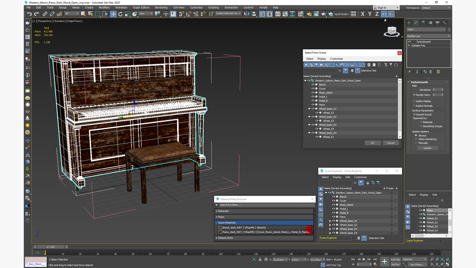 3D model Western Saloon Piano Dark Wood Open