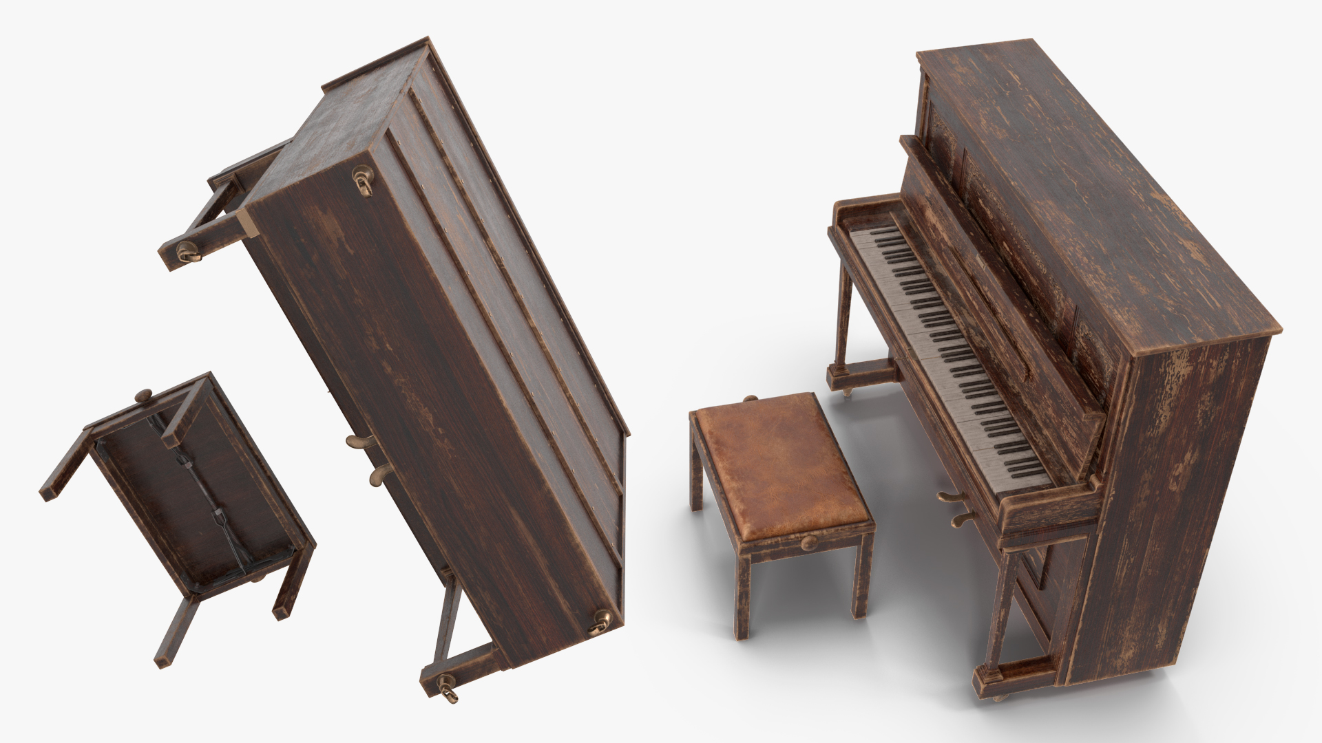 3D model Western Saloon Piano Dark Wood Open