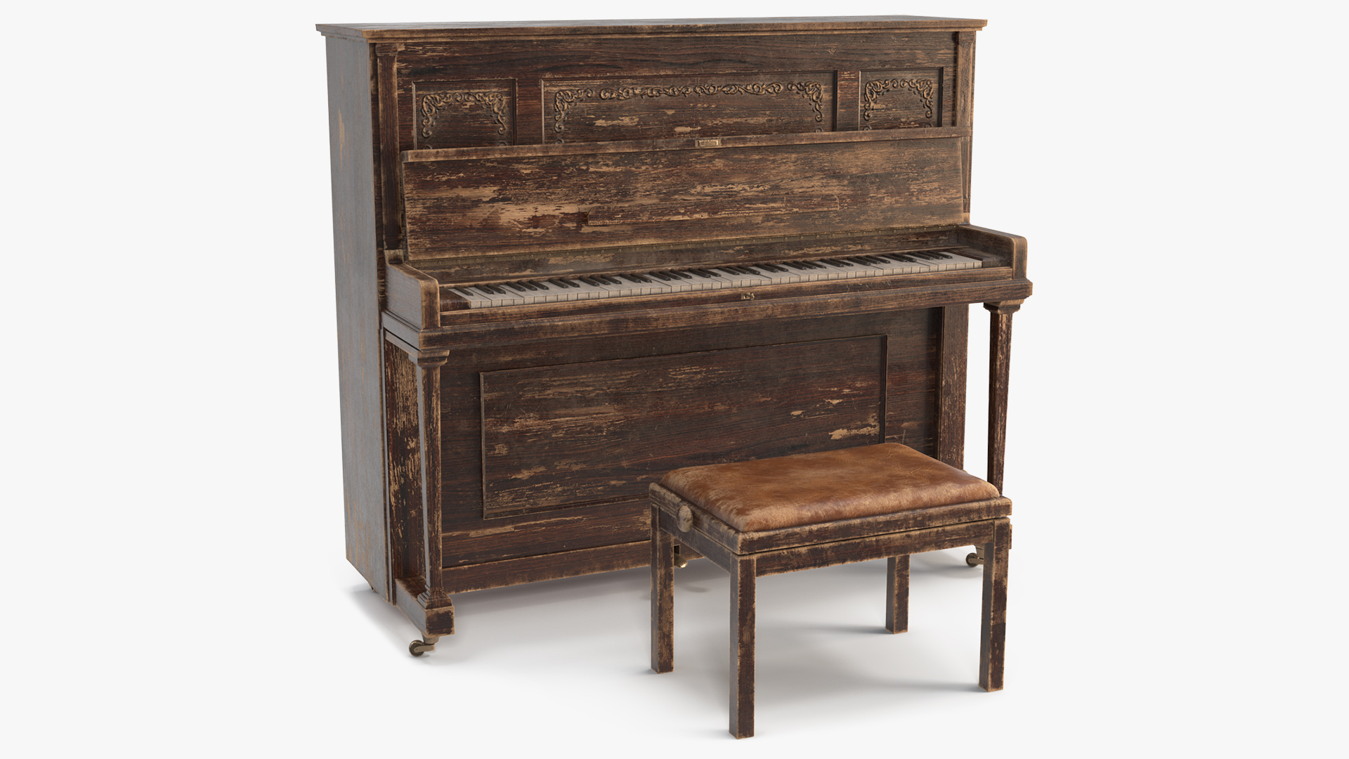 3D model Western Saloon Piano Dark Wood Open