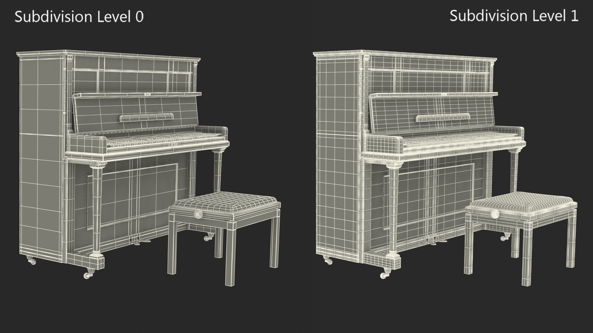 3D model Western Saloon Piano Dark Wood Open