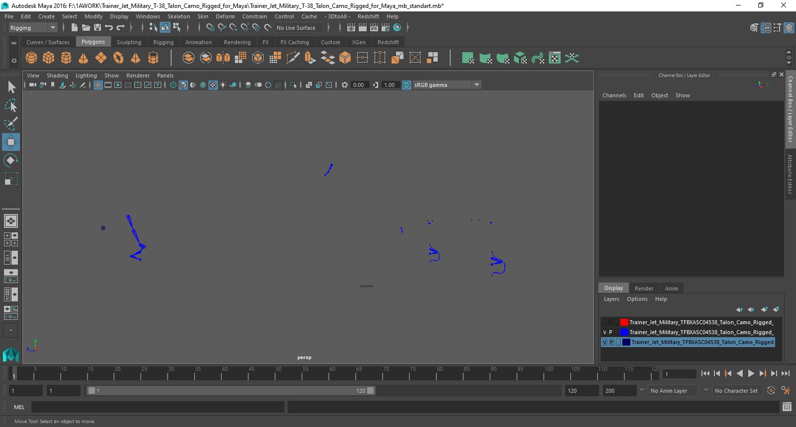 Trainer Jet Military T-38 Talon Camo Rigged for Maya 3D