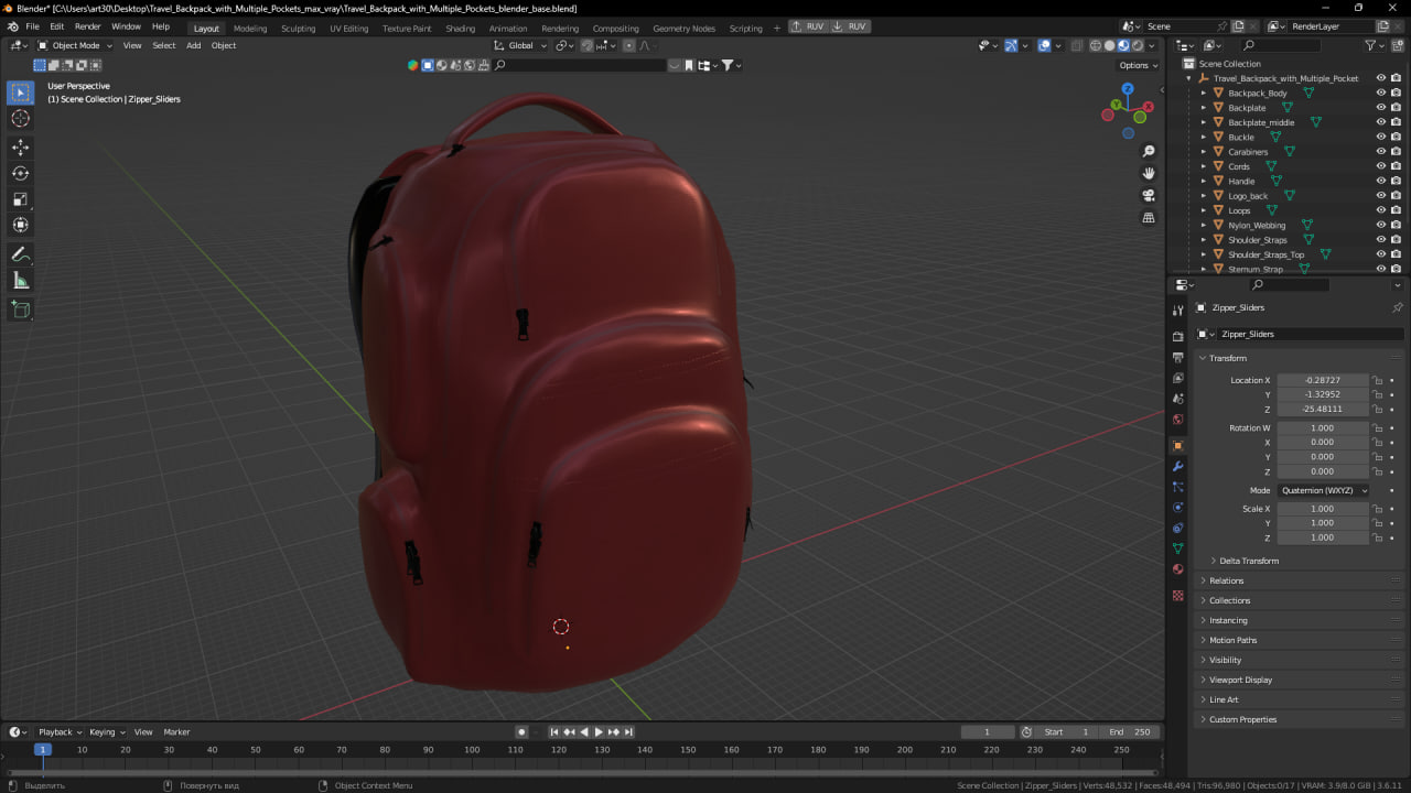 Travel Backpack with Multiple Pockets 3D