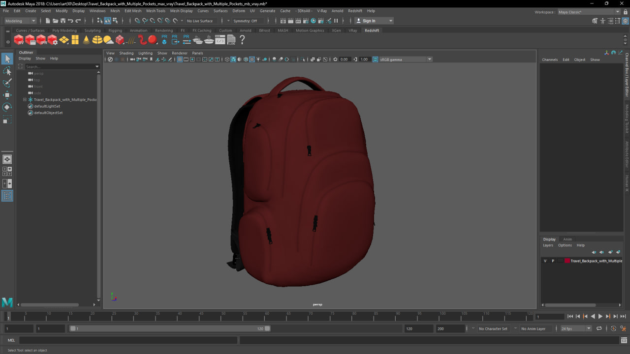 Travel Backpack with Multiple Pockets 3D
