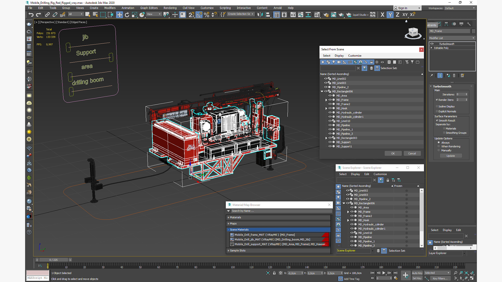 3D model Mobile Drilling Rig Red Rigged