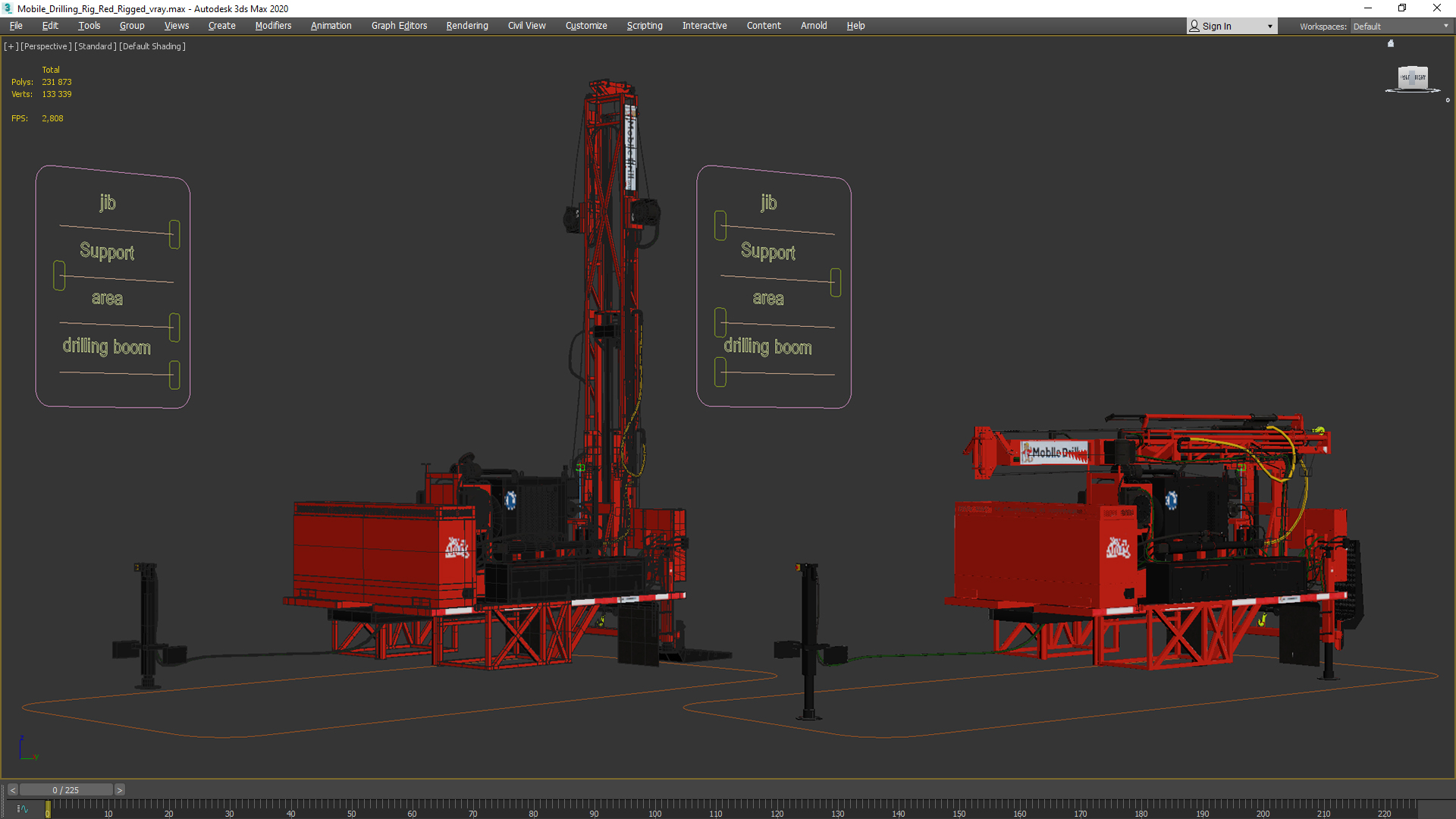 3D model Mobile Drilling Rig Red Rigged