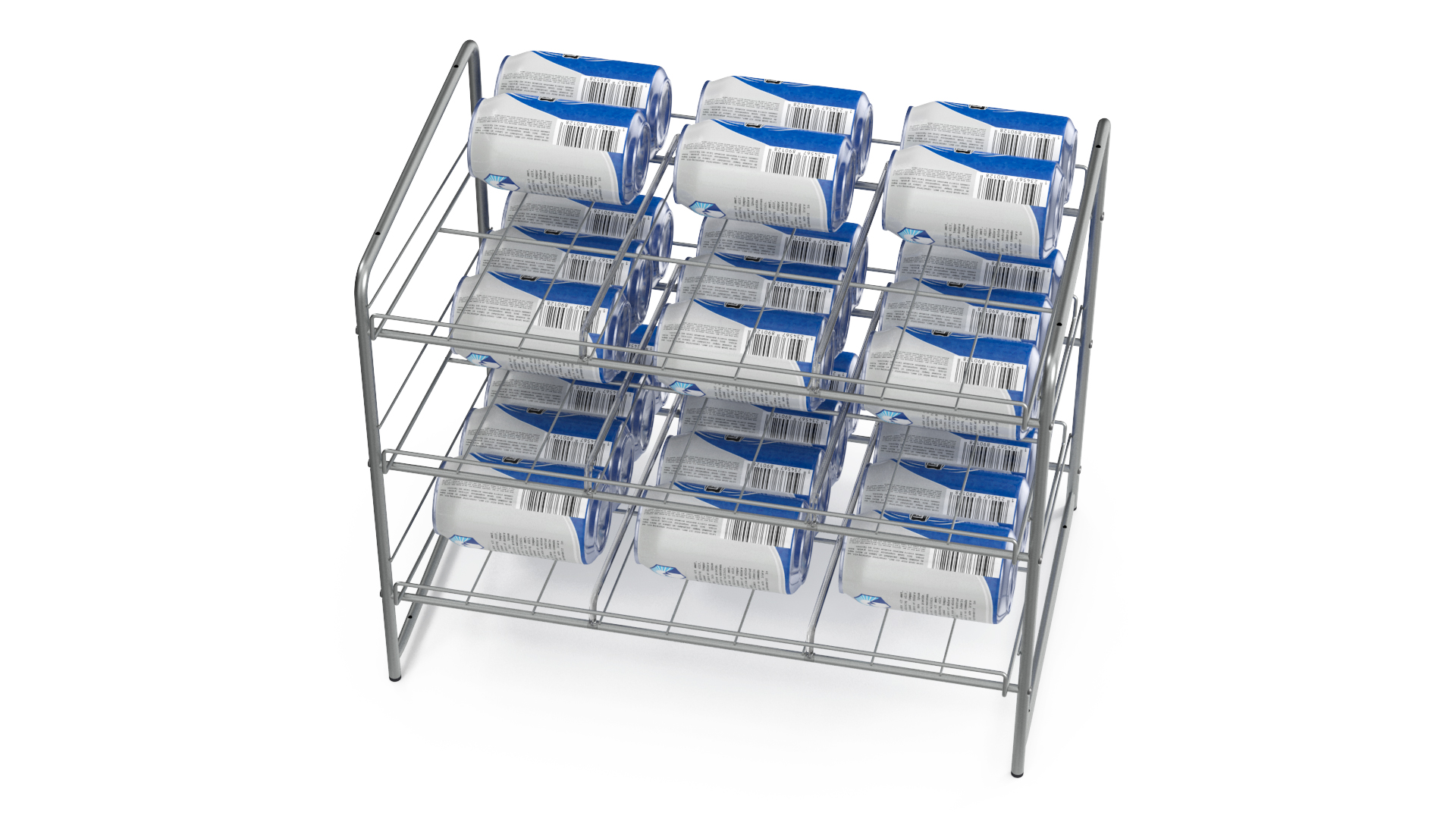 Can Rack Dispenser Chrome with Beer Cans and Price Tag 3D model