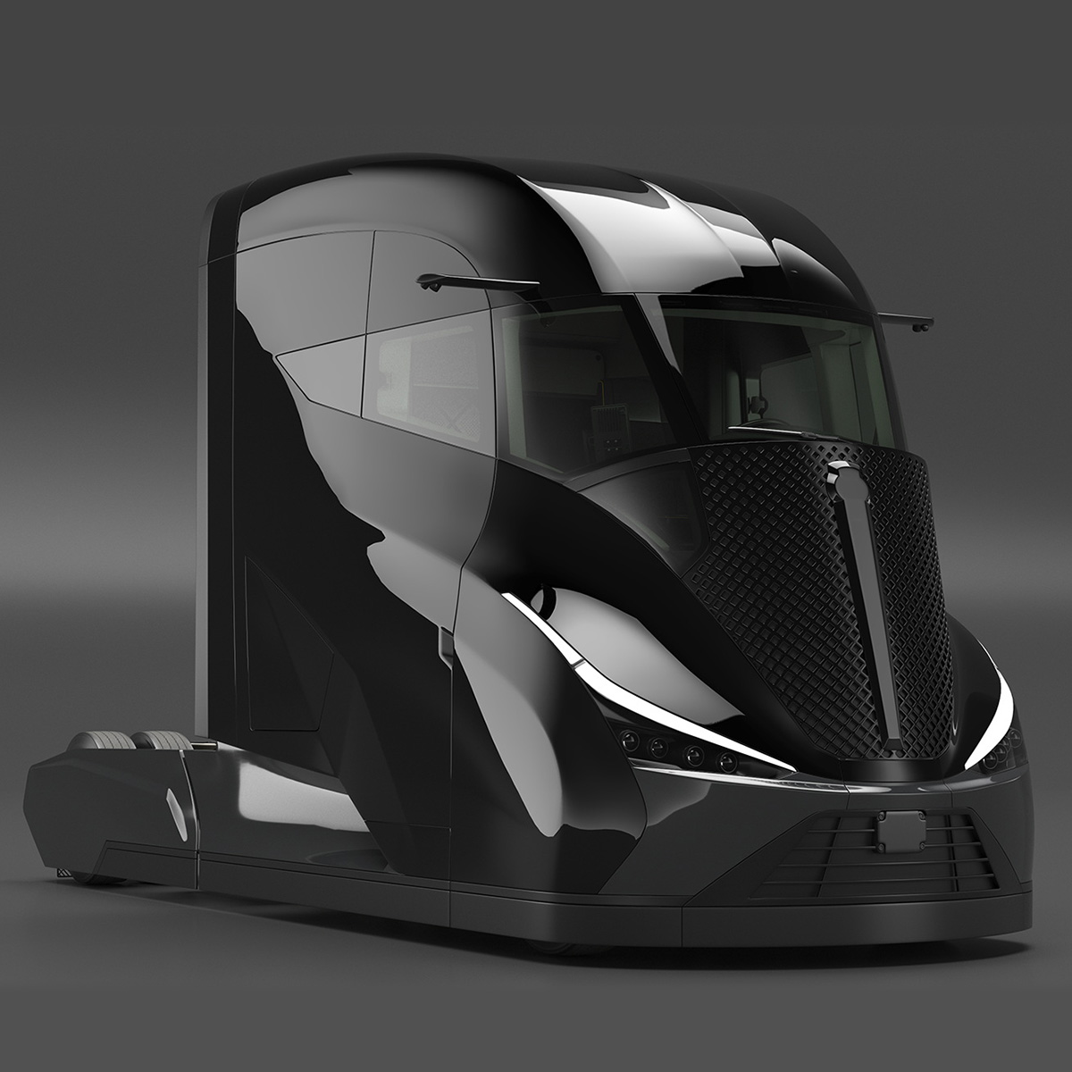 Futuristic Modern Truck Black without Trailer Rigged 3D