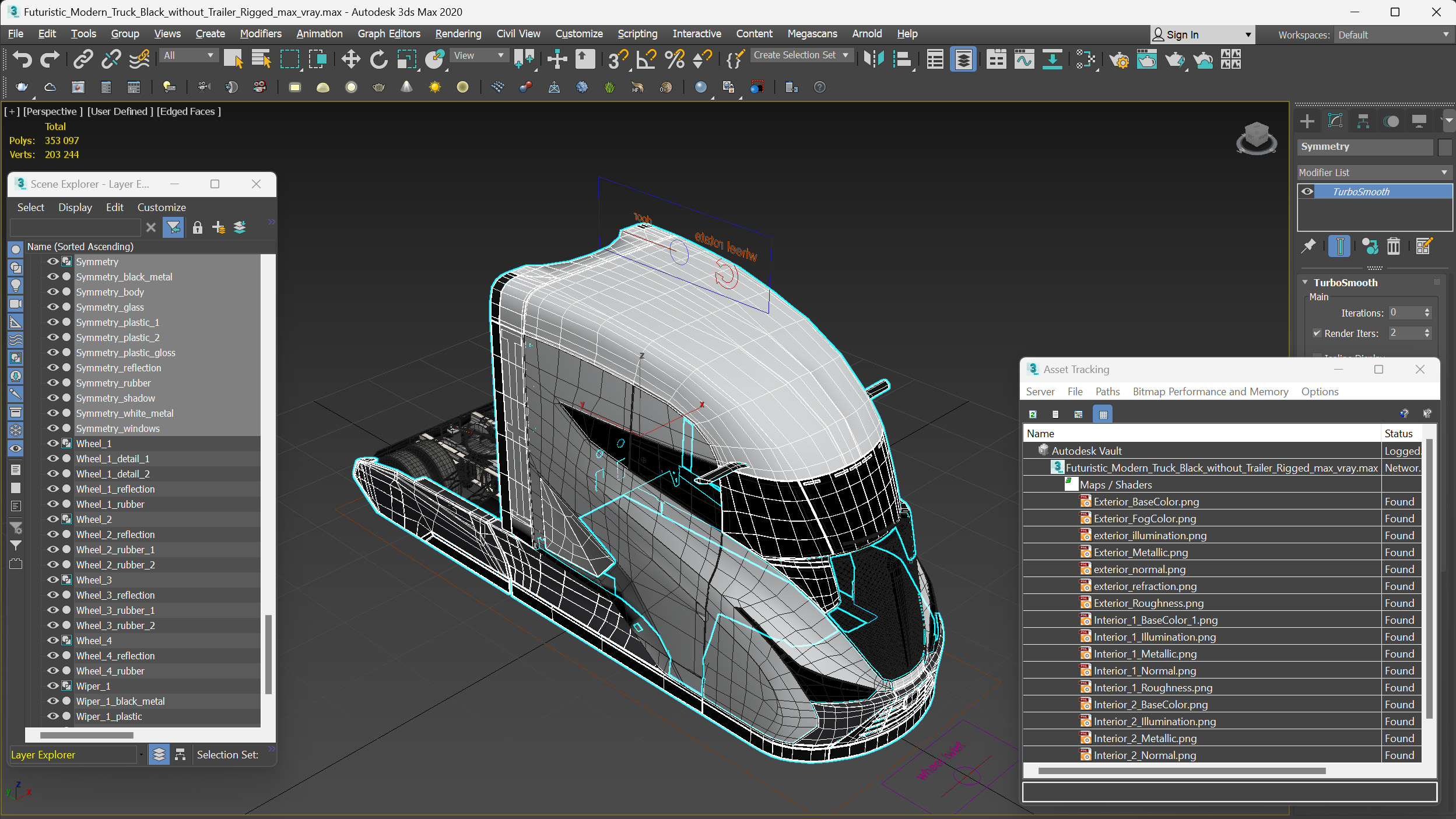 Futuristic Modern Truck Black without Trailer Rigged 3D