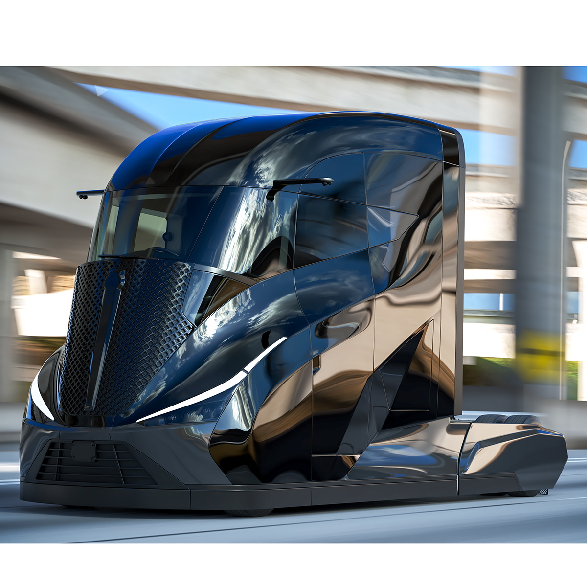 Futuristic Modern Truck Black without Trailer Rigged 3D