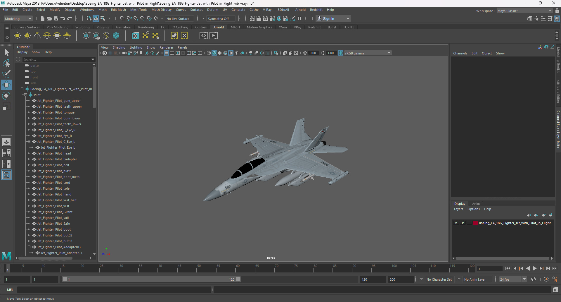3D Boeing EA 18G Fighter Jet with Pilot in Flight