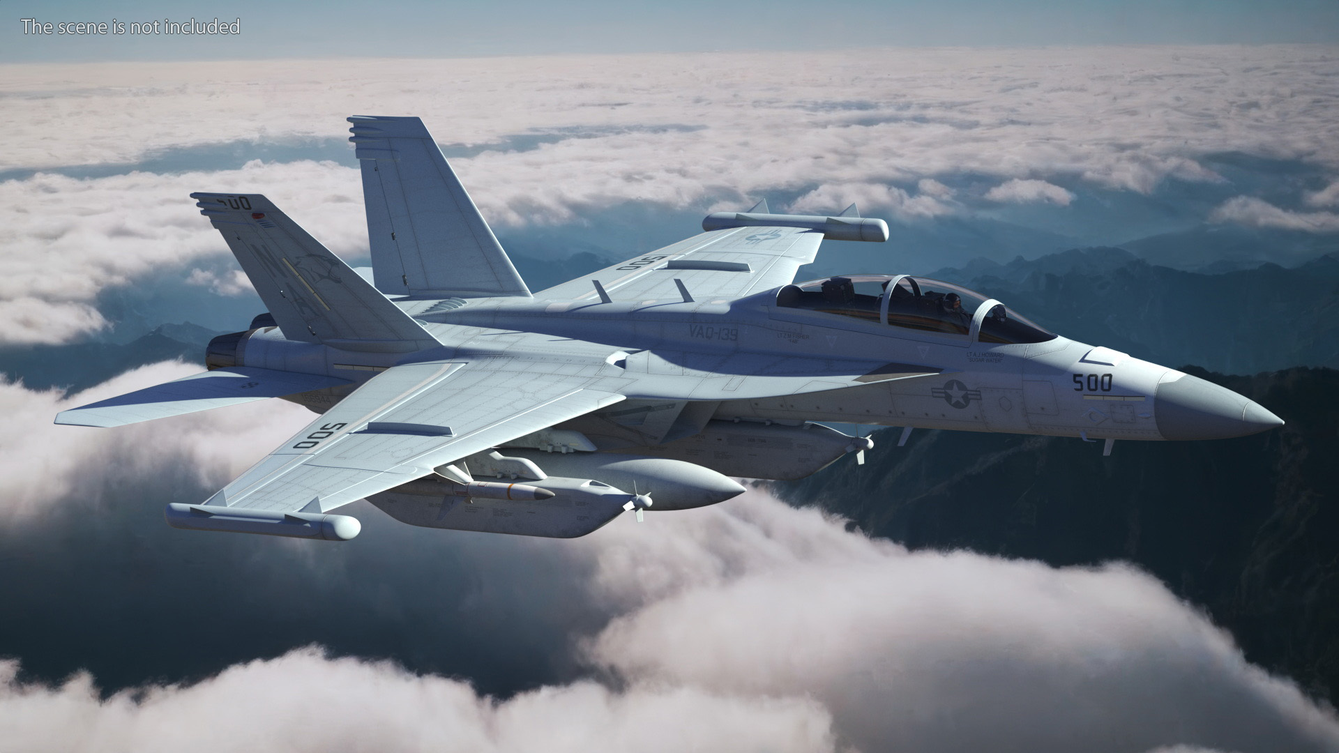 3D Boeing EA 18G Fighter Jet with Pilot in Flight