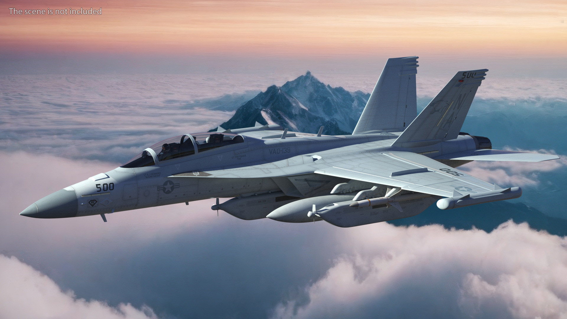3D Boeing EA 18G Fighter Jet with Pilot in Flight