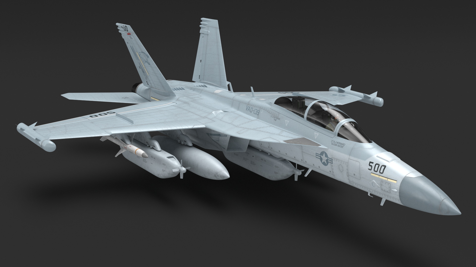 3D Boeing EA 18G Fighter Jet with Pilot in Flight