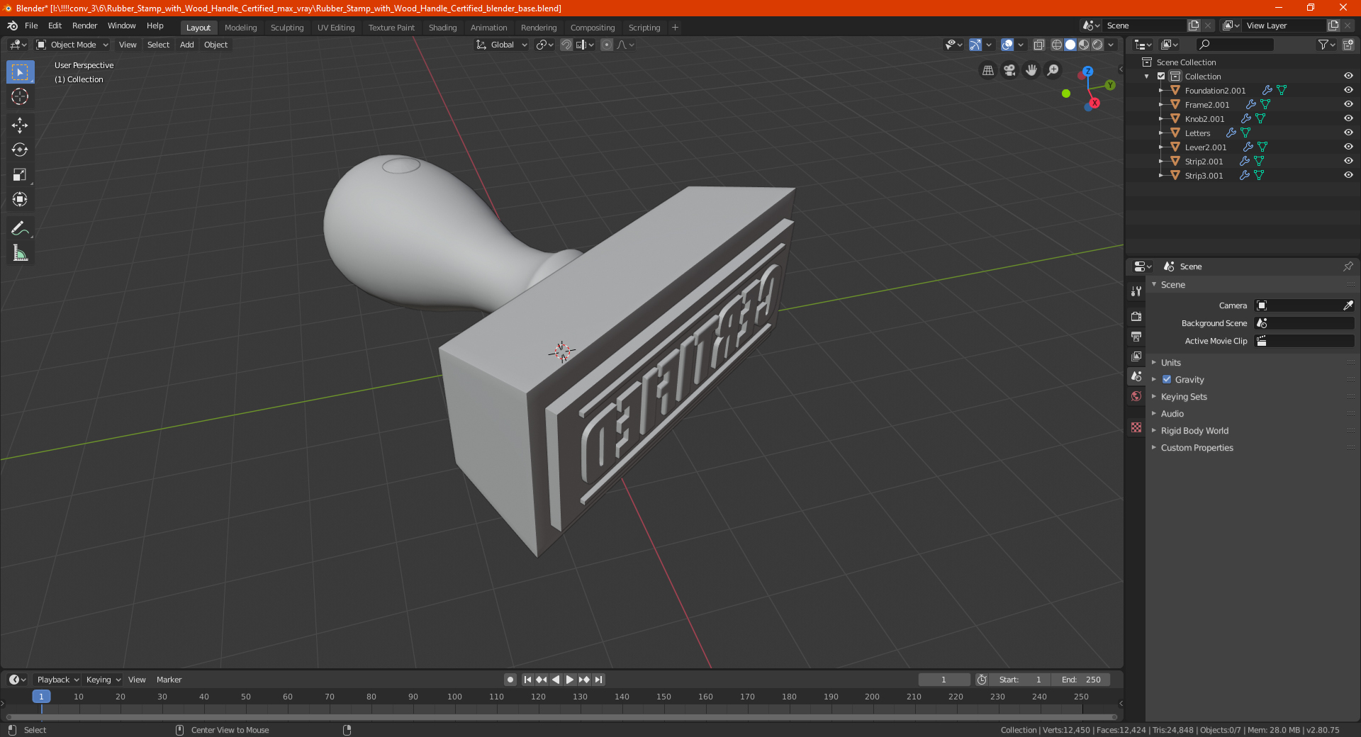 Rubber Stamp with Wood Handle Certified 3D model