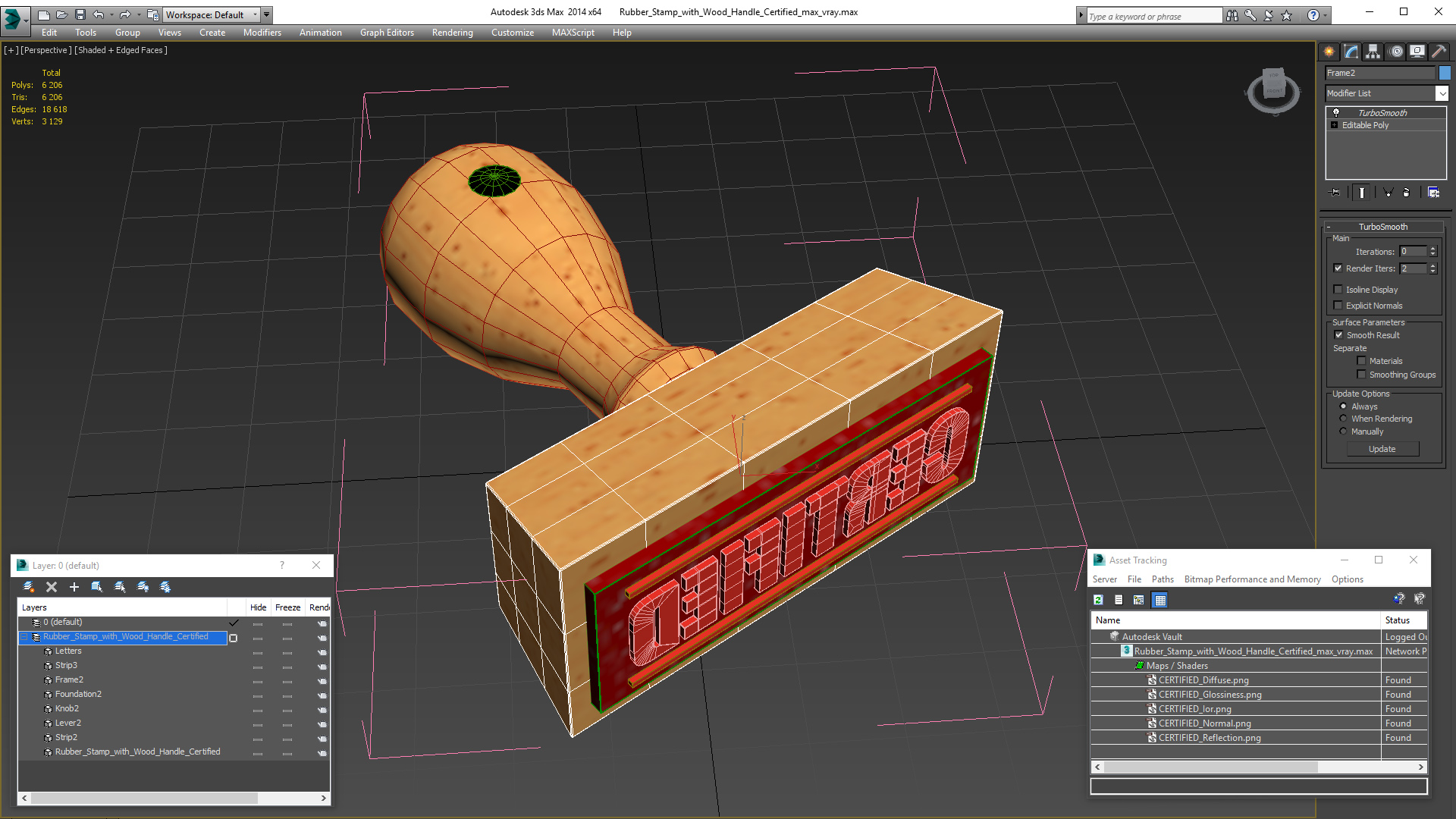 Rubber Stamp with Wood Handle Certified 3D model