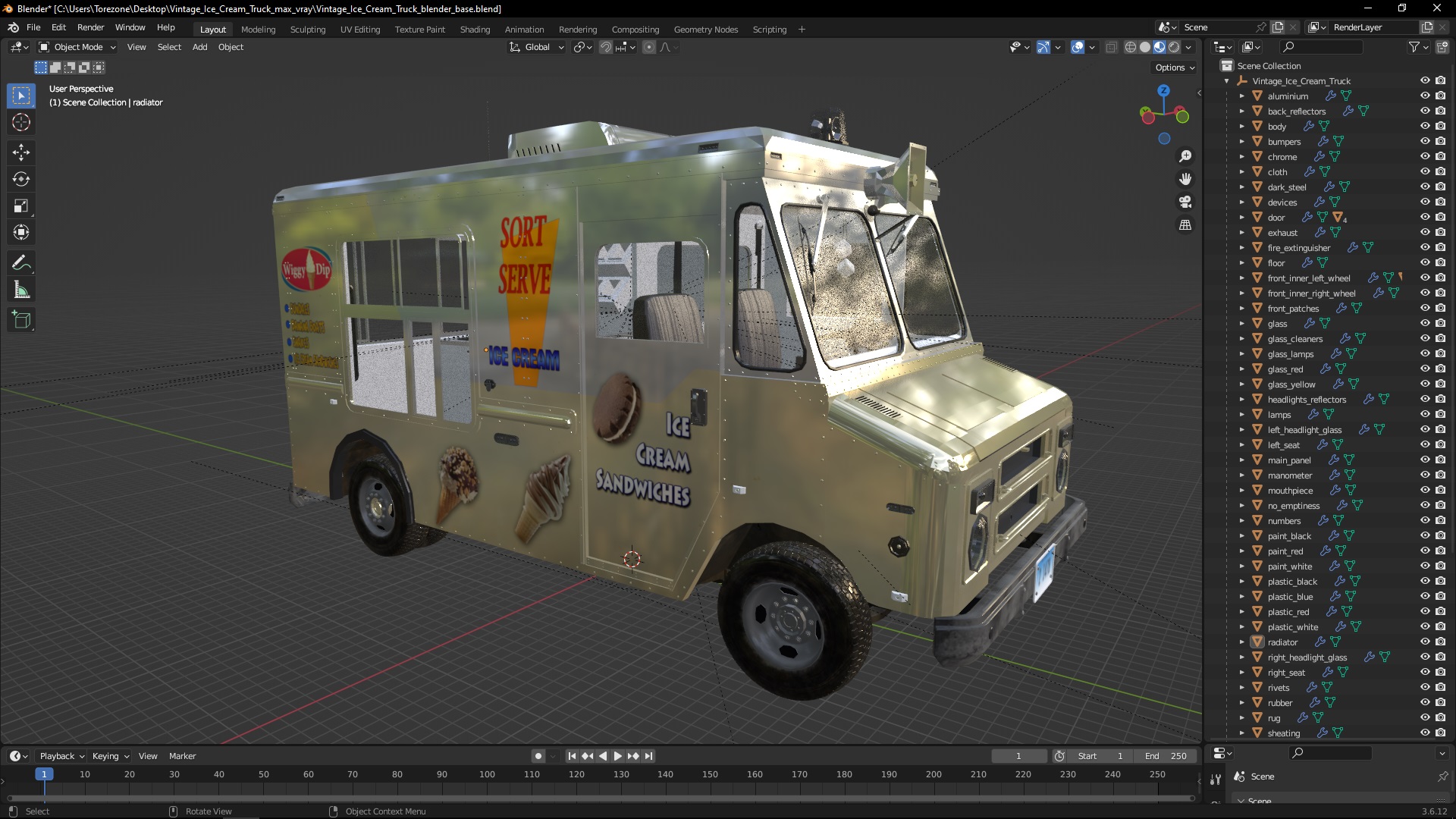 3D Vintage Ice Cream Truck model