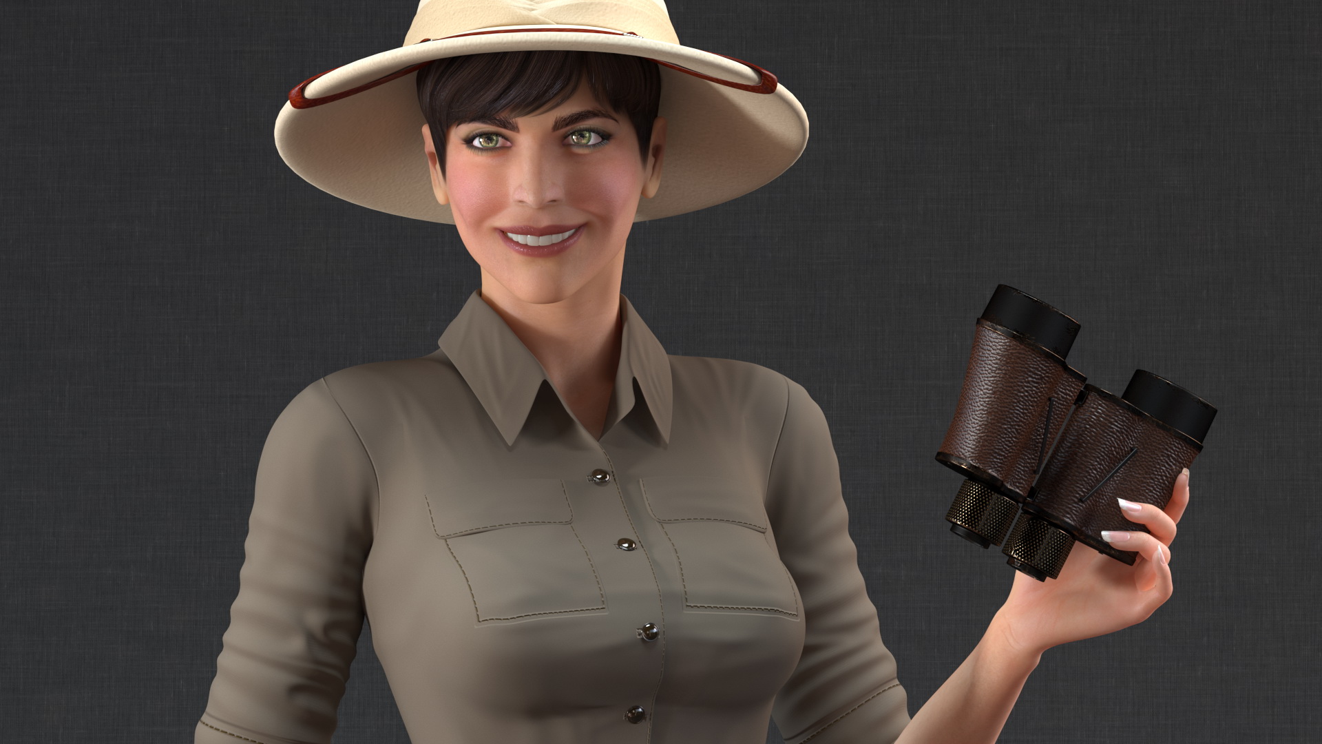 3D Women in Safari Costume with Binocular model