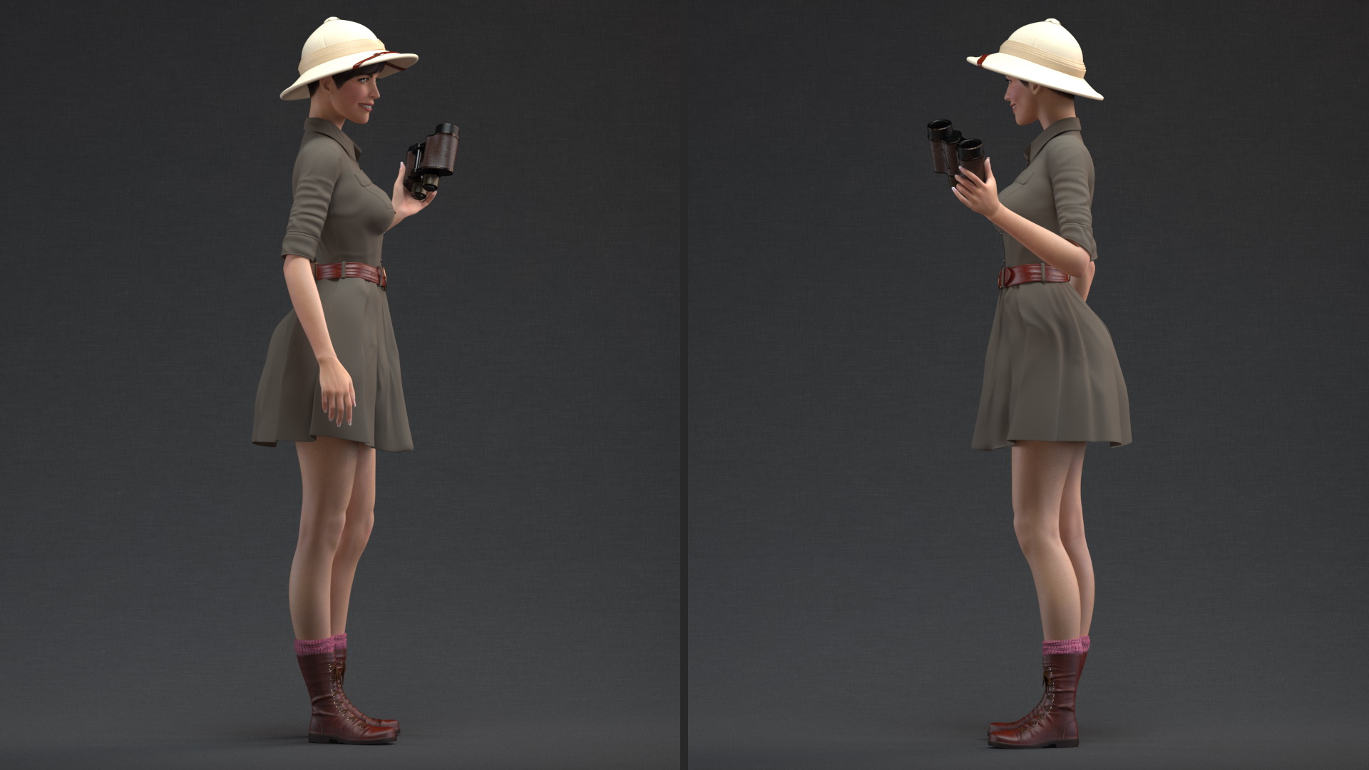 3D Women in Safari Costume with Binocular model