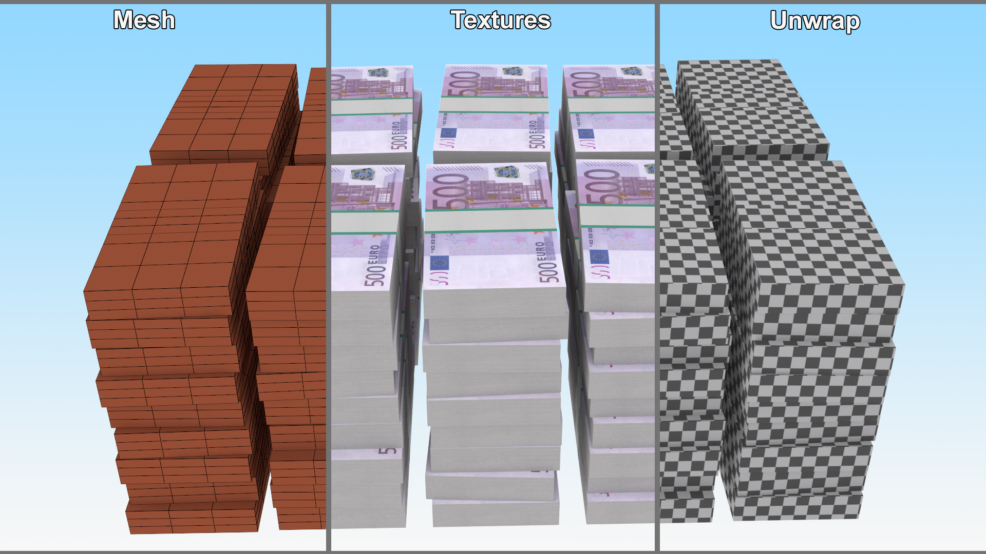 3D Stacked 500 Euro Currency Packs