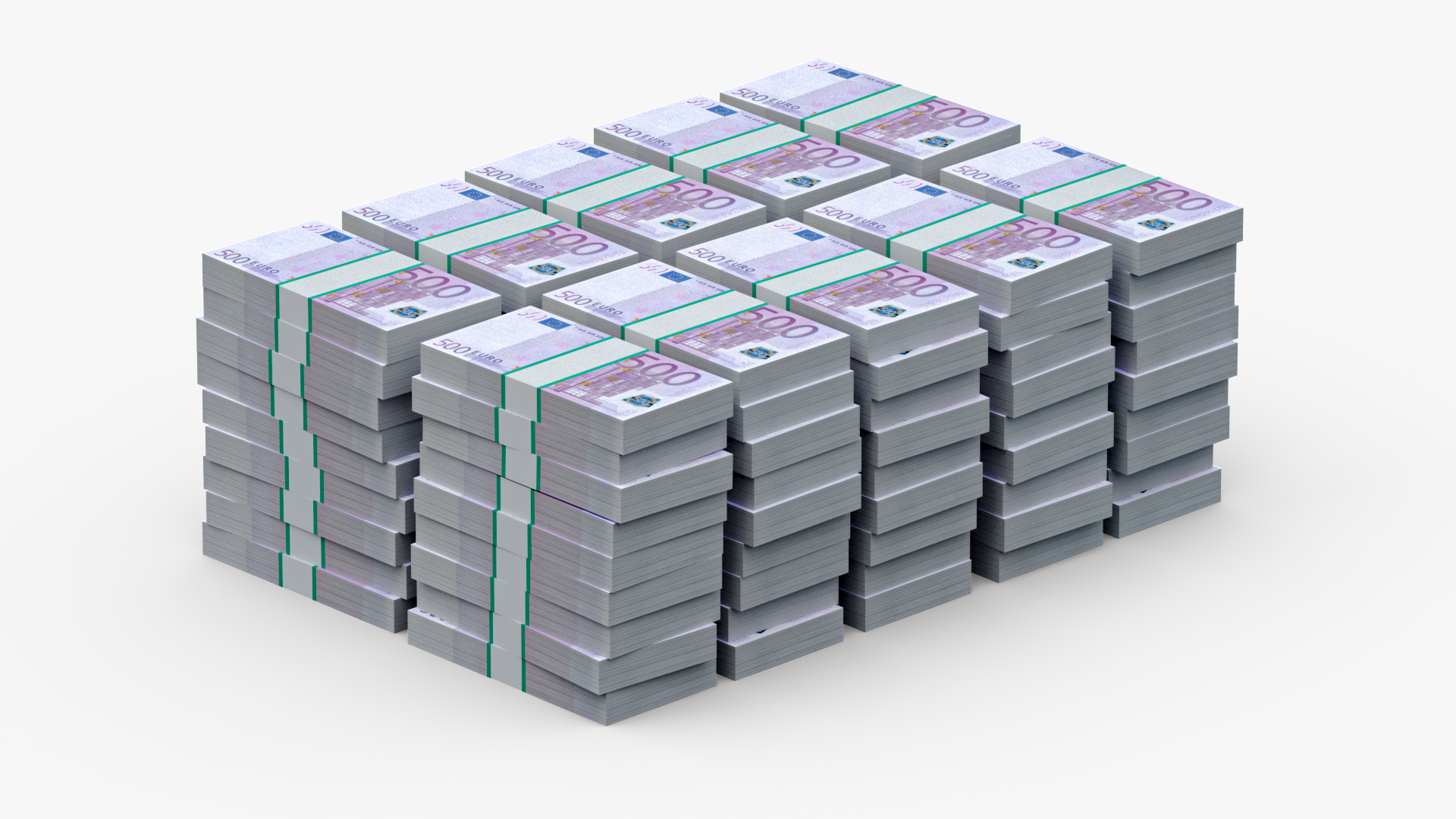 3D Stacked 500 Euro Currency Packs