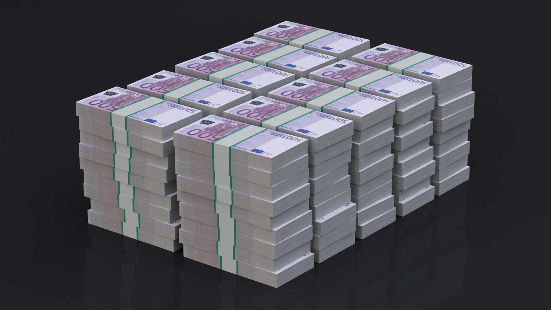 3D Stacked 500 Euro Currency Packs