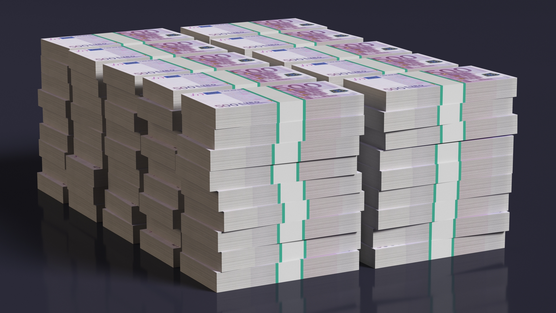 3D Stacked 500 Euro Currency Packs