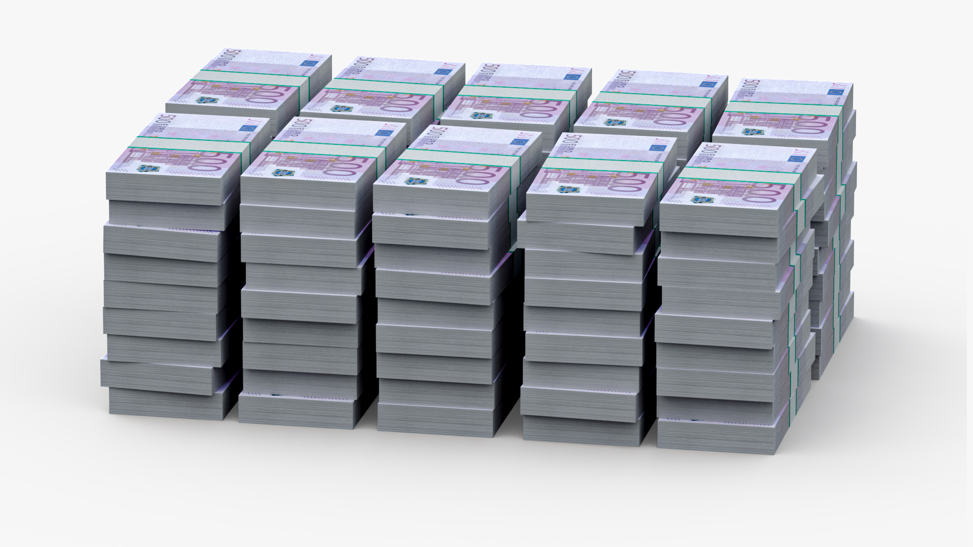 3D Stacked 500 Euro Currency Packs