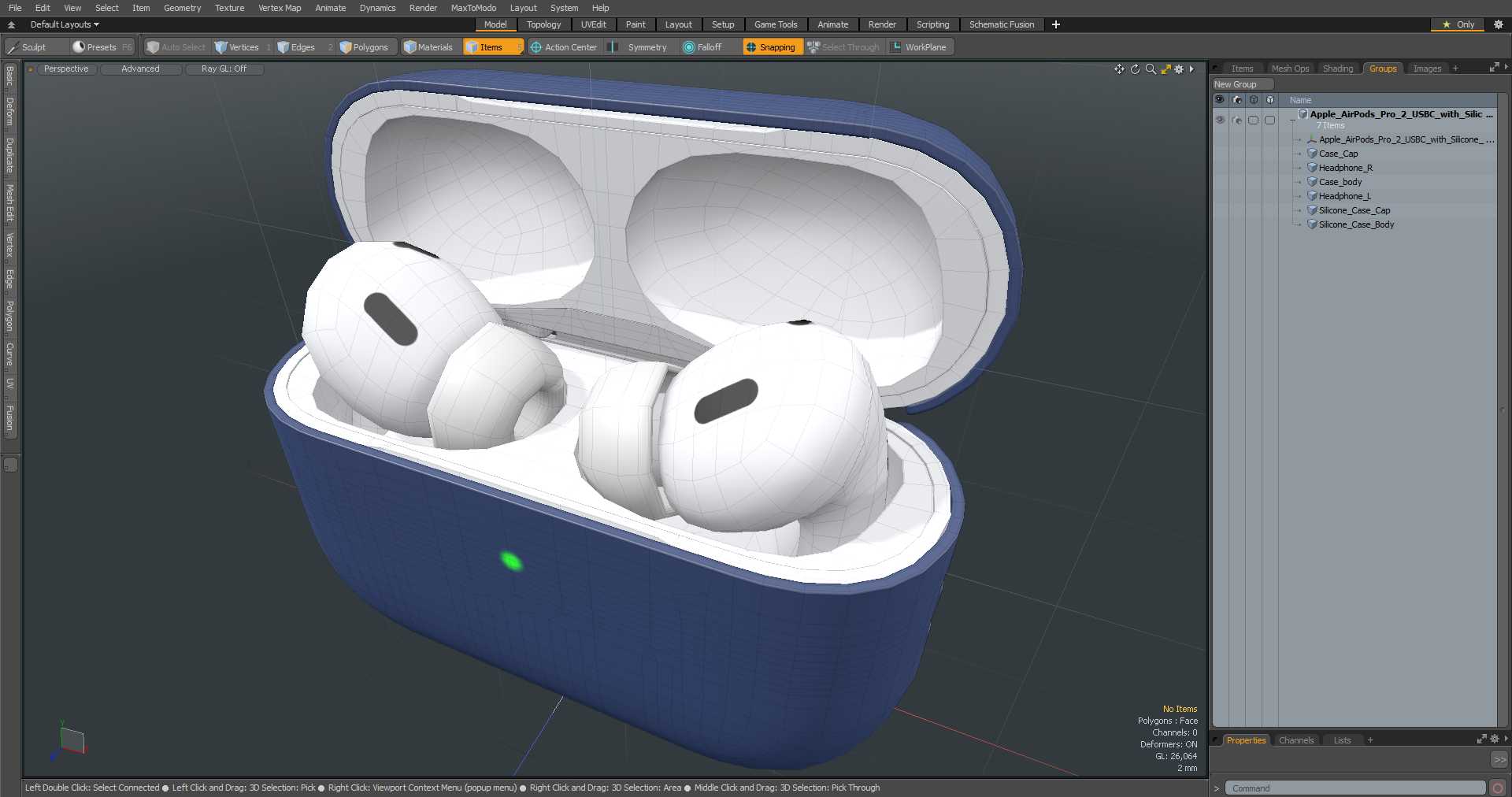 Apple AirPods Pro 2 USB-C with Silicone Case Blue 3D model