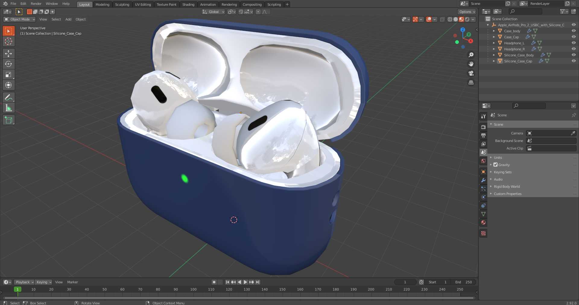 Apple AirPods Pro 2 USB-C with Silicone Case Blue 3D model