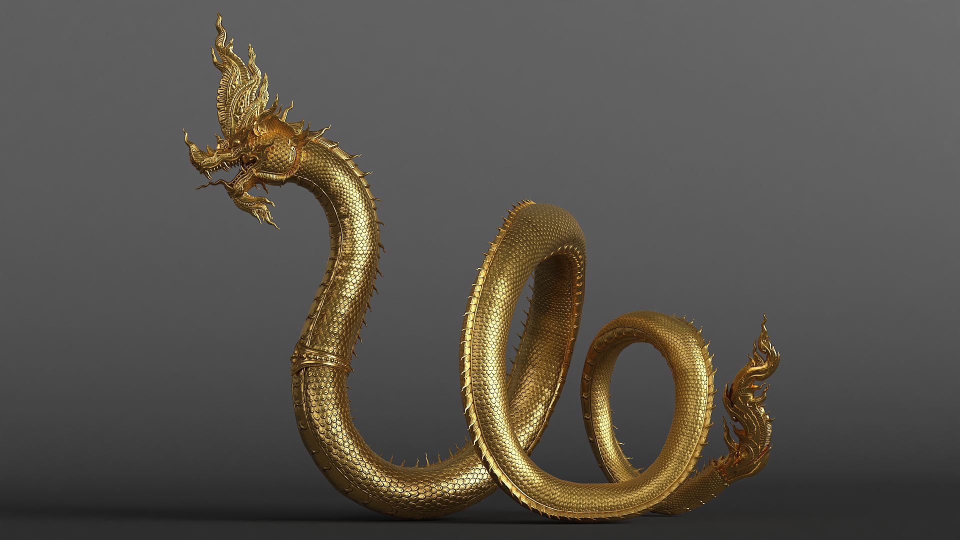 3D Naga Dragon Gold Statue model
