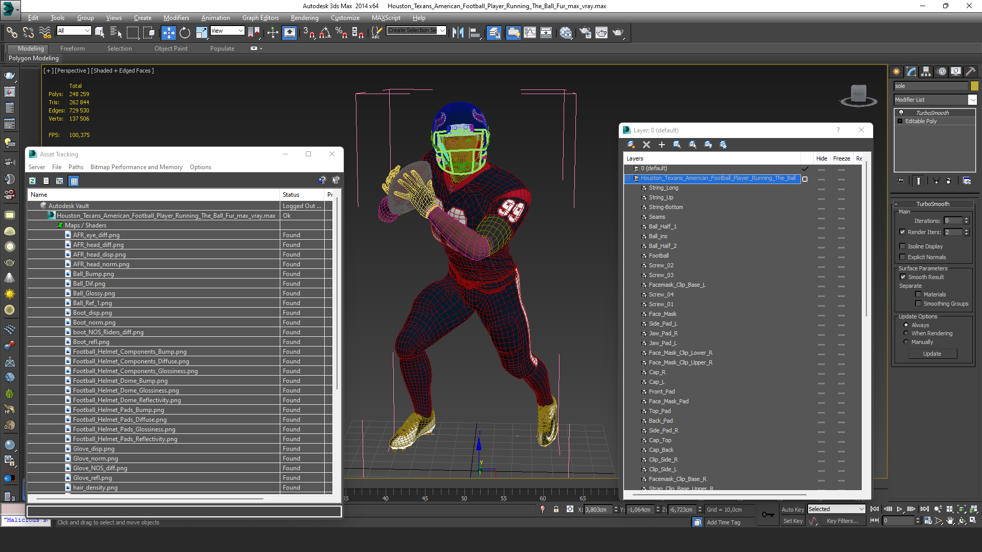 3D model Houston Texans American Football Player Running The Ball Fur