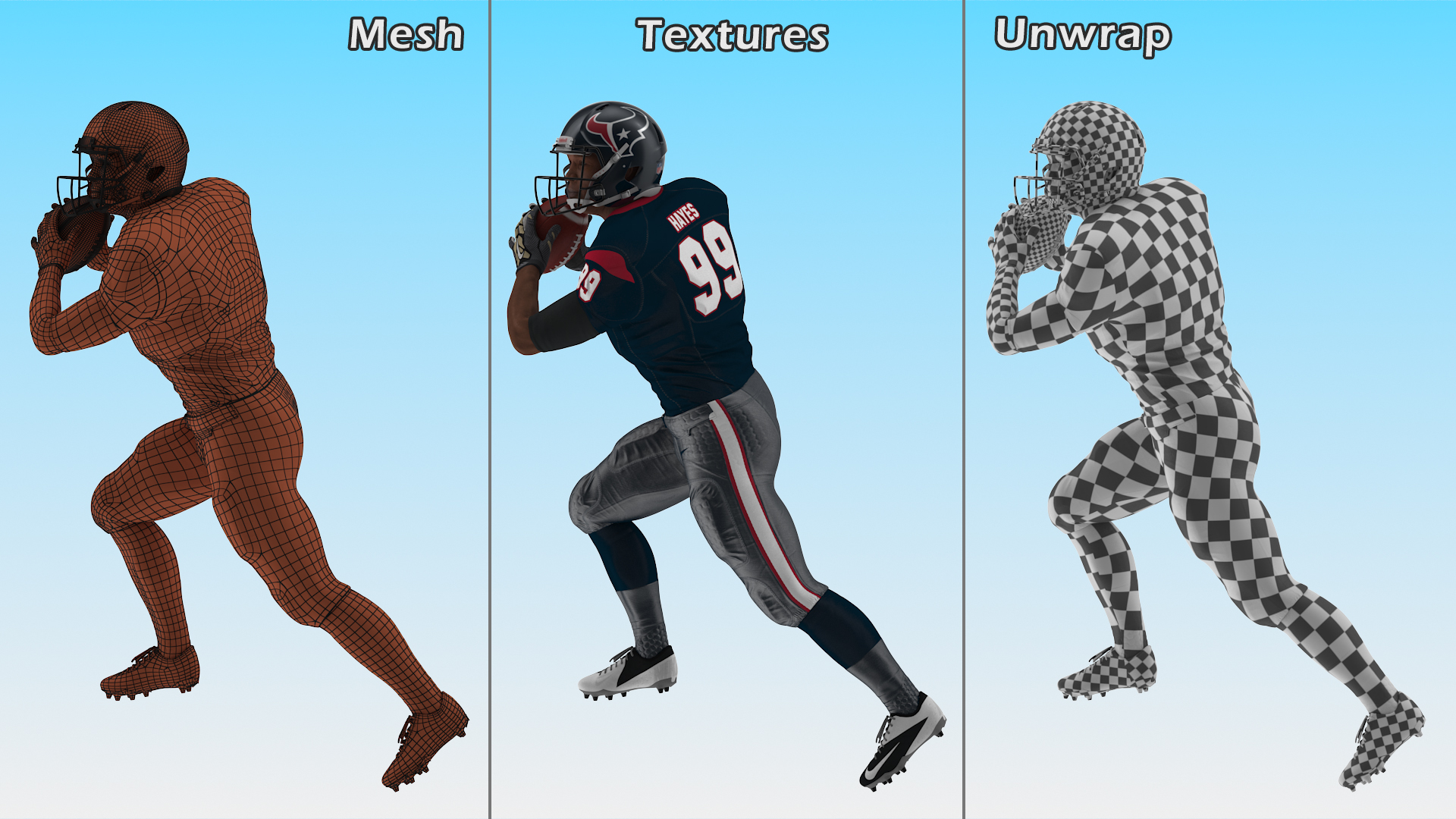 3D model Houston Texans American Football Player Running The Ball Fur