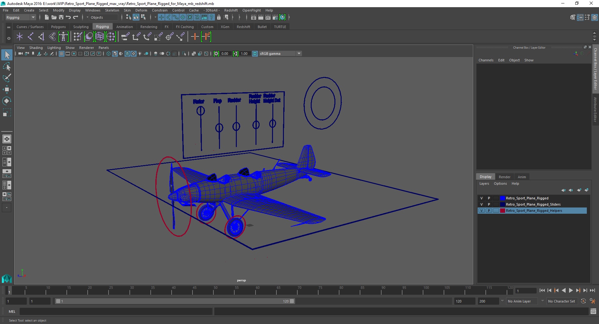 3D Retro Sport Plane Rigged for Maya model